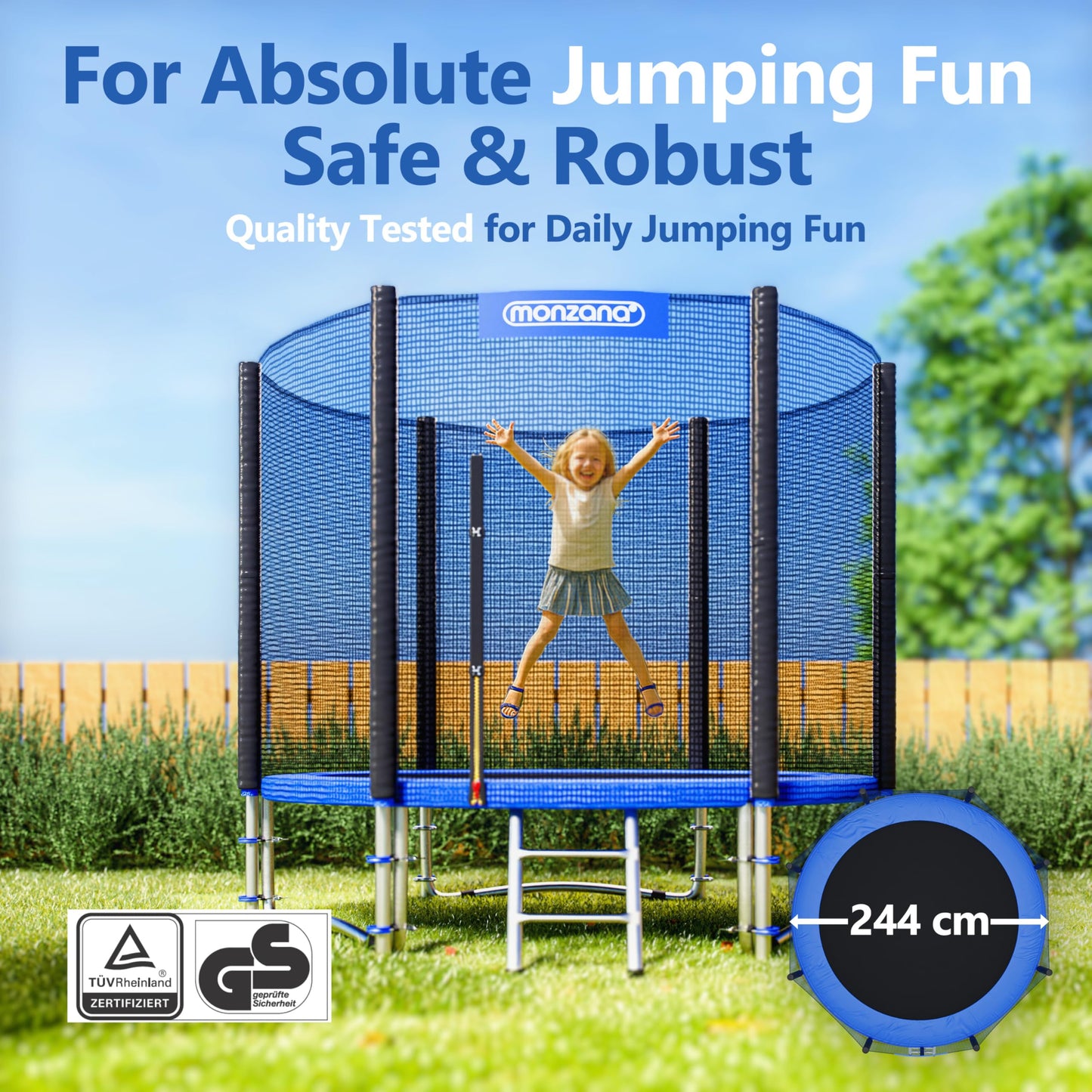 MONZANA® 6ft/8ft/10ft/12ft/14ft Trampoline Outdoor Set with Safety Net Ladder Heavy Duty Frame Cover Spring Tool for Kids Adults Garden Fitness Play Equipment Trampoline