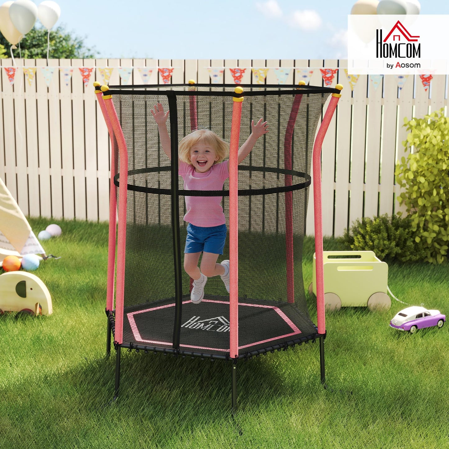 Homcom 4 FT Kids Trampoline, 48 Inch Toddler Trampoline with Enclosure Net Indoor Outdoor for Child Toddler Age 3-10 Years