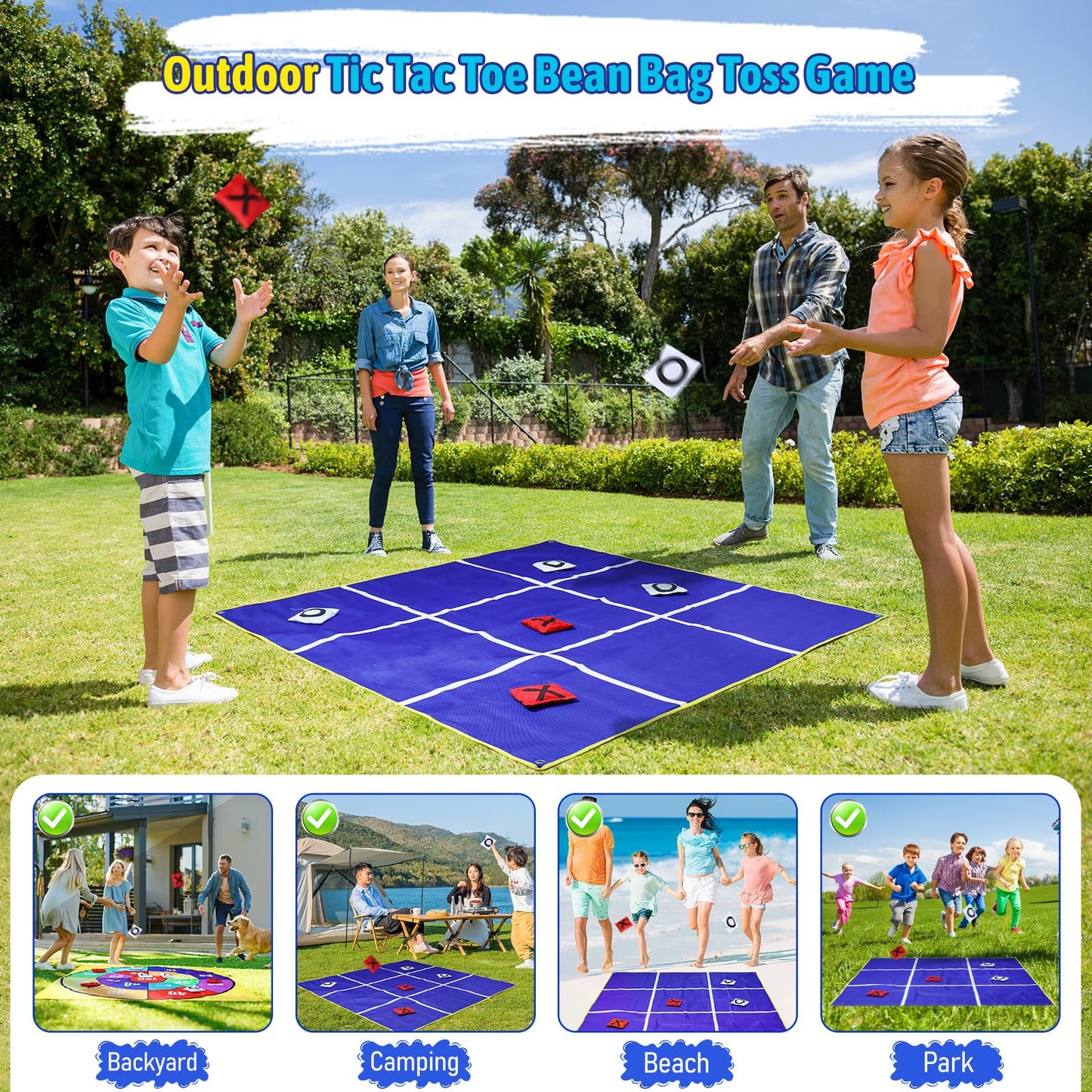 2-in-1 Giant Tic Tac Toe & Bean Bag Toss Game for Kids Adults Family Fun Outdoor Garden Game 4.5Ft Double-Sided Large Sports Day Kit for Lawn Backyard Carnival Field Day Picnic Camping Birthday Party