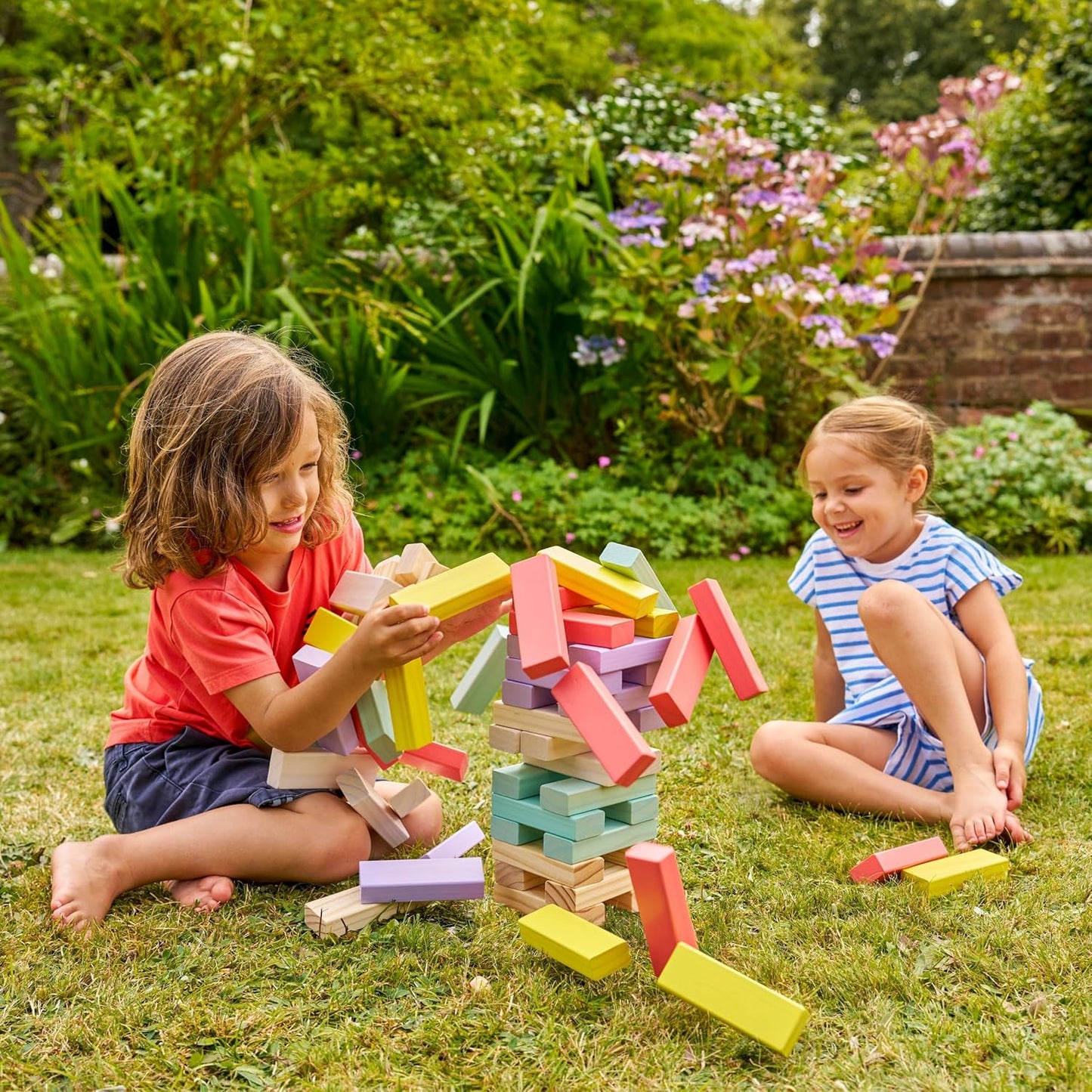 TP Toys Giant Wooden Tumble Tower FSC Certified Classic Tumbling Game with 60 Pastel Blocks & Matching Dice for Family Indoor & Outdoor Fun, Wood