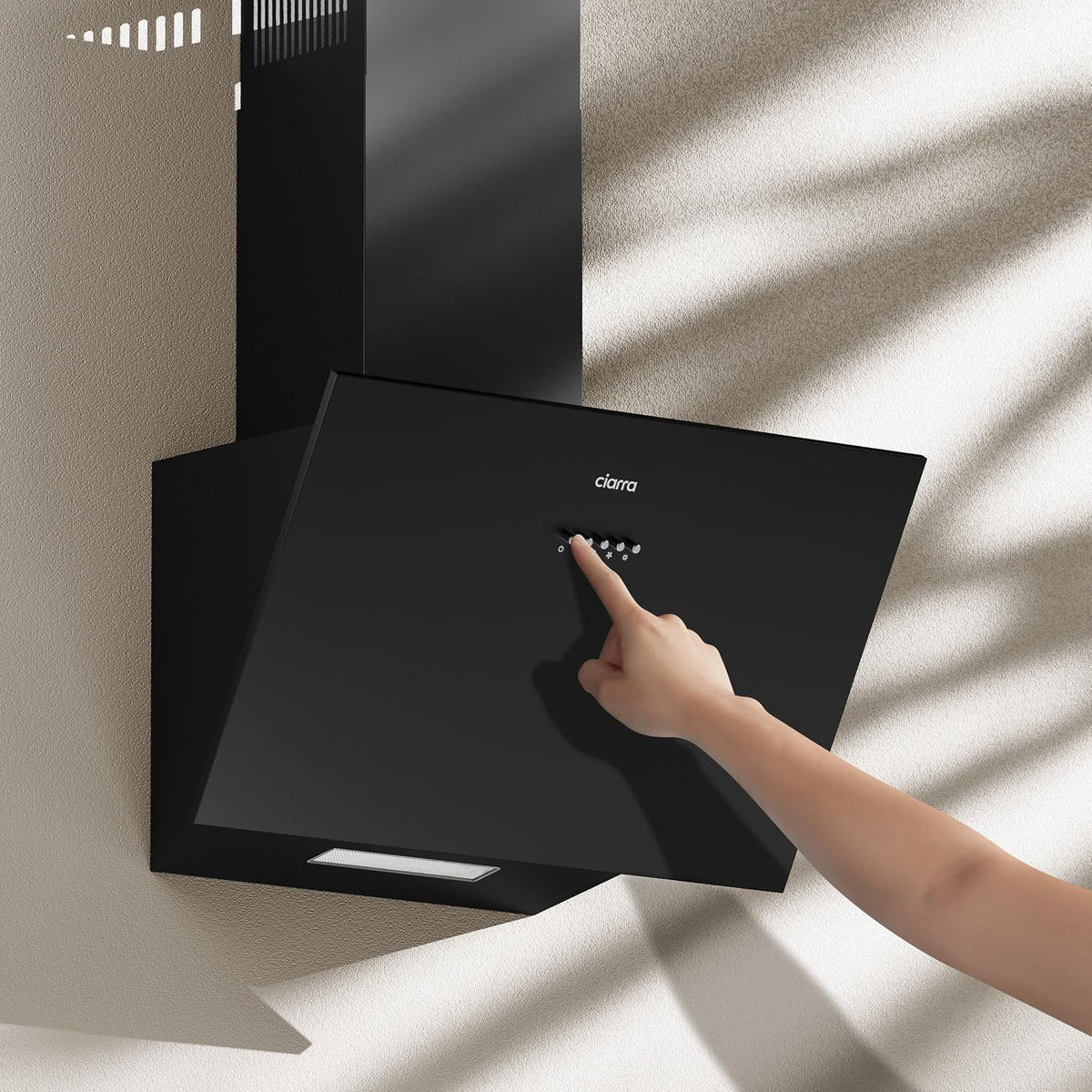 CIARRA CBCB6736C Angled Cooker Hood 60cm with CBCF002X2 Carbon Filters Recirculating & Ducting LED Lights Black Painting&Tempered Glass Wall Mounted Range Hood 600mm Kitchen Extractor Fan