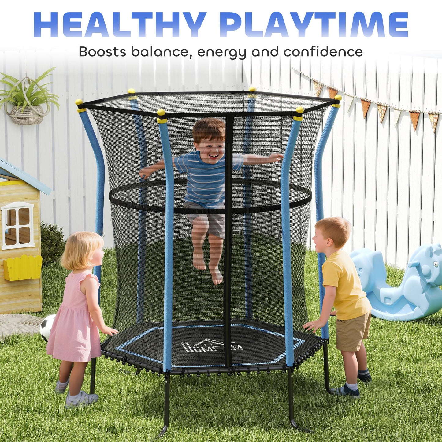 Homcom 4 FT Kids Trampoline, 48 Inch Toddler Trampoline with Enclosure Net Indoor Outdoor for Child Toddler Age 3-10 Years
