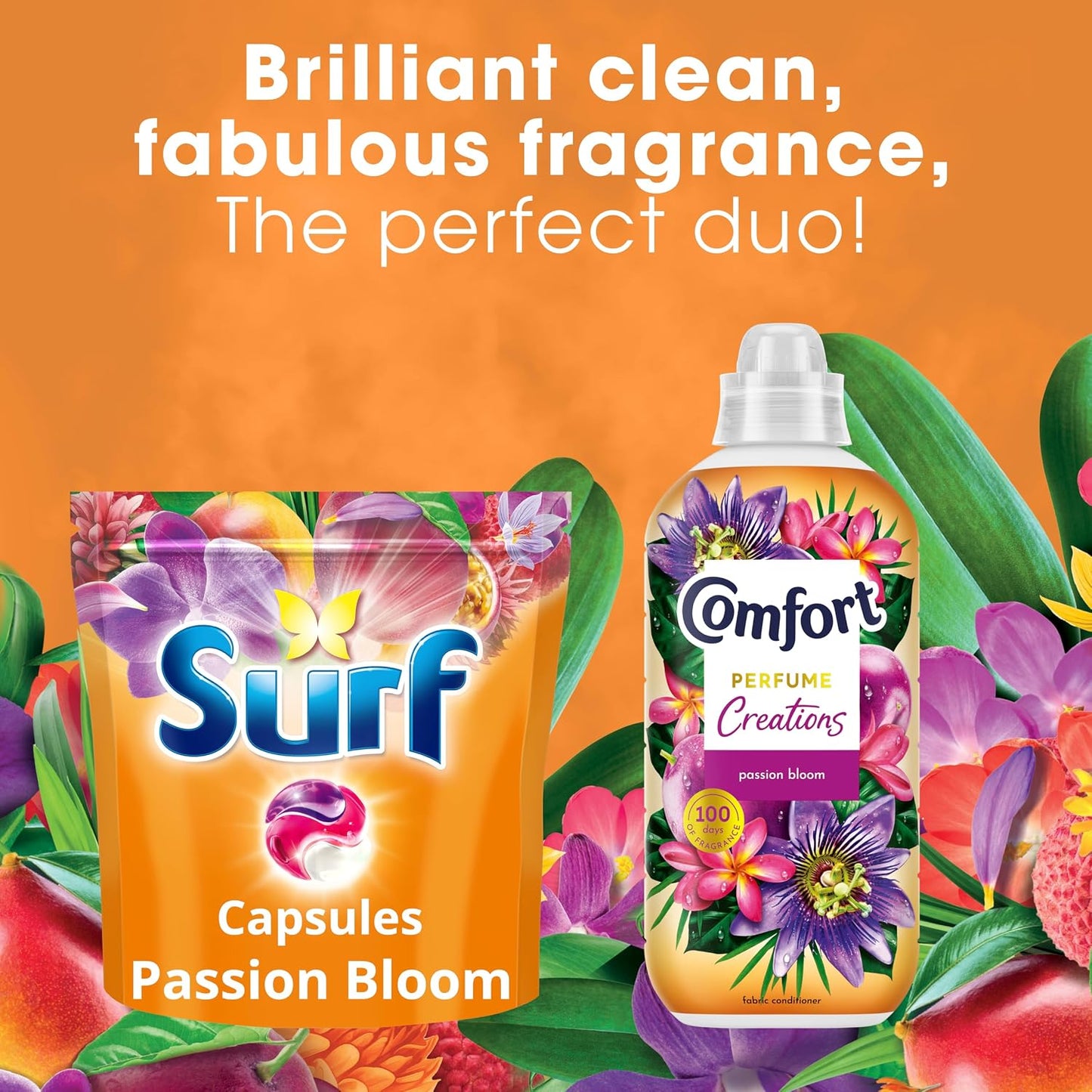 Surf 3 in 1 Passion Bloom Laundry Washing Detergent Capsules joy-infused fragrance with natural essential oil lasting up to 12 hours in wear for brilliantly clean results 51 washes