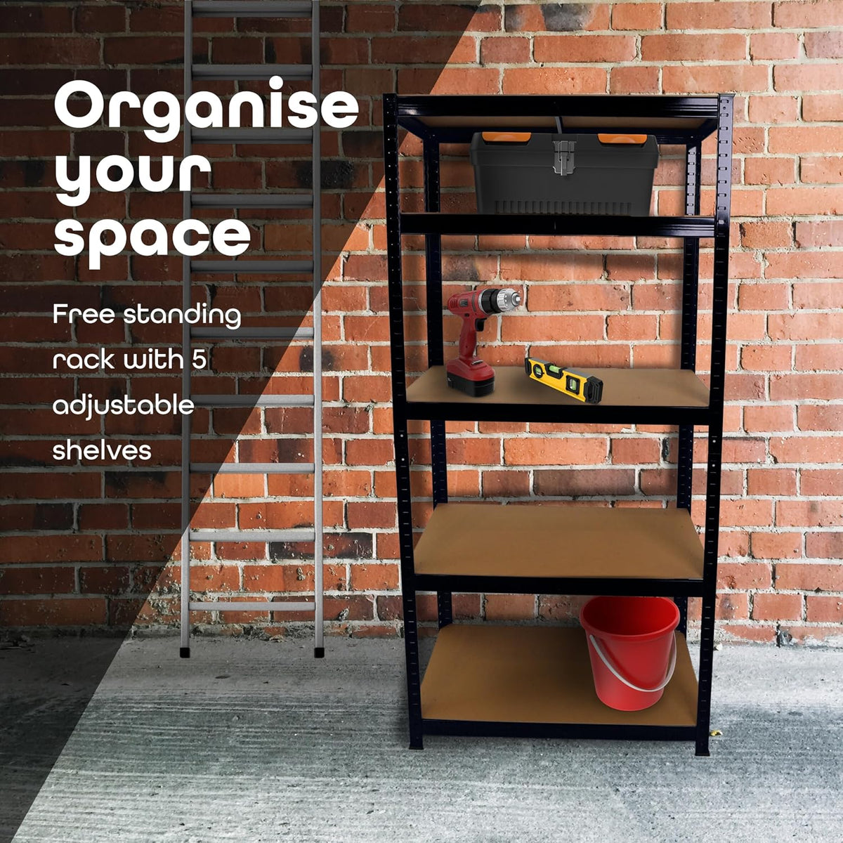 DIVCHI 5 Tier Storage Rack Heavy Duty Shelving Aluminium Garage Shelves Shed Storage Racking Shelf For Warehouse Workshop & Office (Black, Pack of 1) Up to Maximum 175 kg Per Shelf