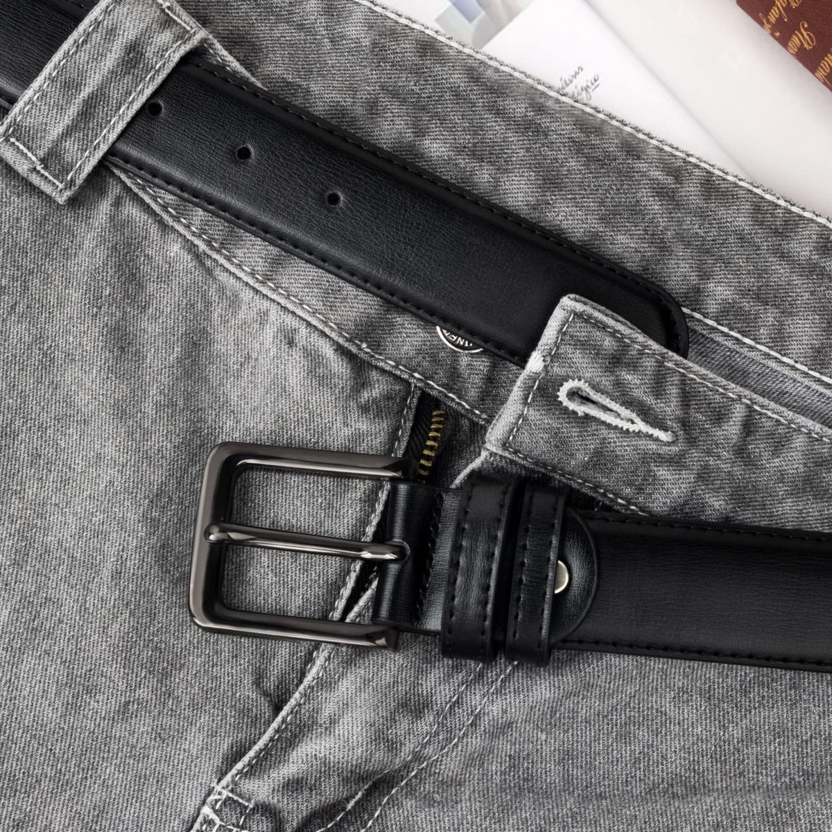 maikun Black Leather Belts for Men,Mens Belts Leather Black
