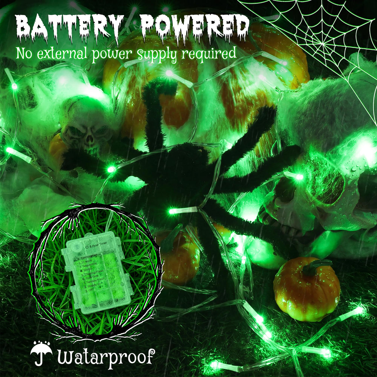 Ollny Fairy Lights Battery Operated, 10m 100 LEDs Bright Battery Powered String Lights, Cool White Outside Christmas Lights Waterproof with 8 Modes/Timer for Indoor Outdoor Bedroom Garden Decorations