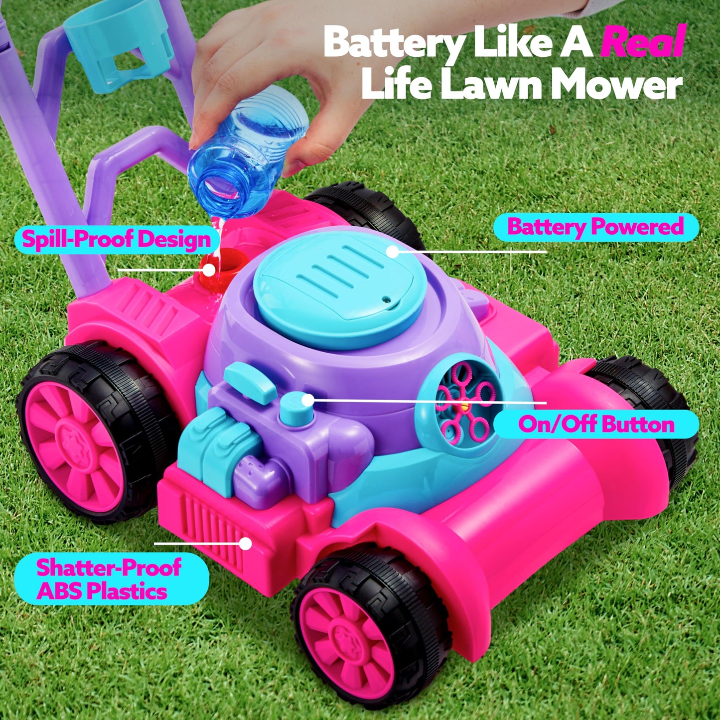 SLOOSH Bubble Lawn Mower Toddler Toys for Kids Bubble Machine Summer Outdoor Push Toy Games, Backyard Garden Outside Play Toddlers Preschool Boys Girls Birthday Gifts (Blue)