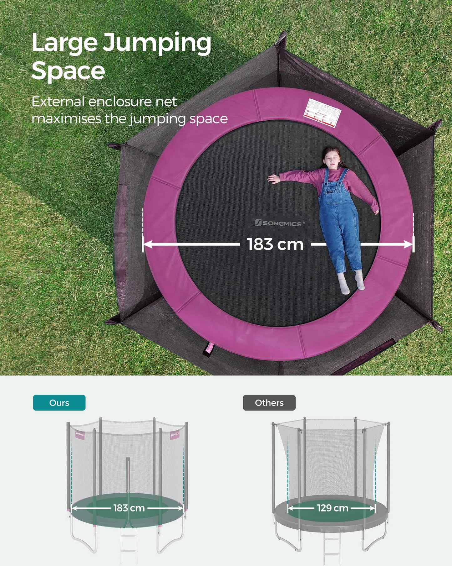 SONGMICS 10ft Children's Outdoor Trampoline with Safety Net & Ladder — Max 100 kg | 2-Year Warranty