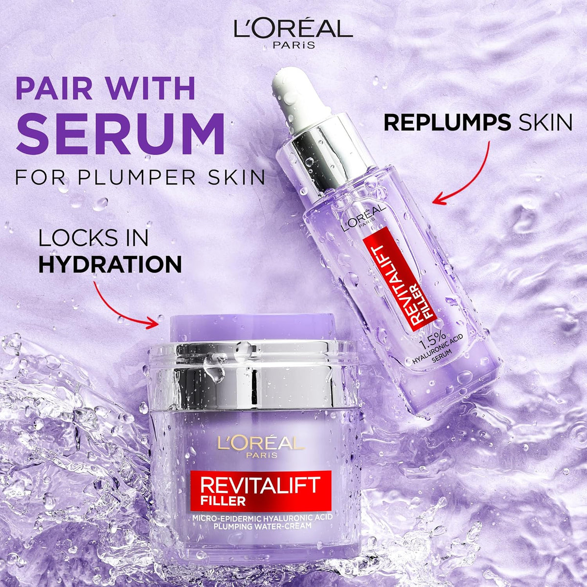 L’Oréal Paris Watercream, Plumping Face Moisturiser Revitalift Filler, 50ml