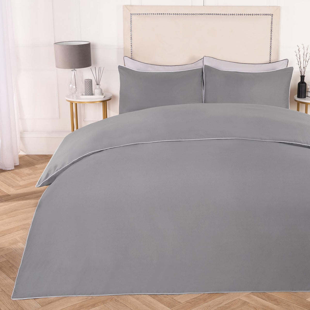 OHS Piped Edge Duvet Cover Set Soft Quilt Pillowcase Bedding Double King Size