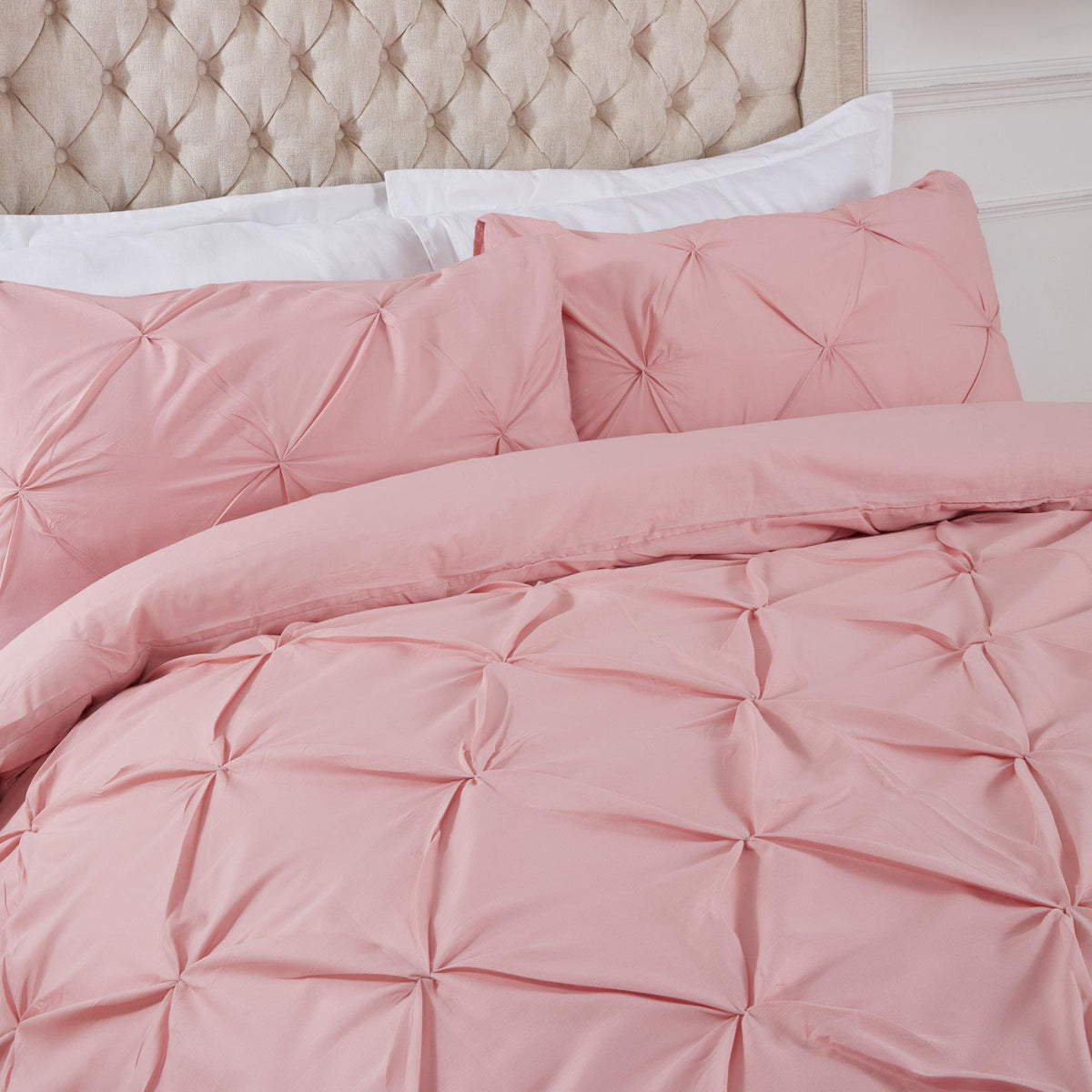 Pintuck Duvet Cover Pillowcase Pleated Polycotton Bedding Set Single Double King
