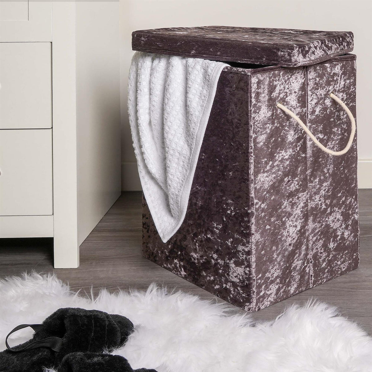 OHS Laundry Bag Crushed Velvet Foldable Compact Clothing Shoe Toy Storage Basket