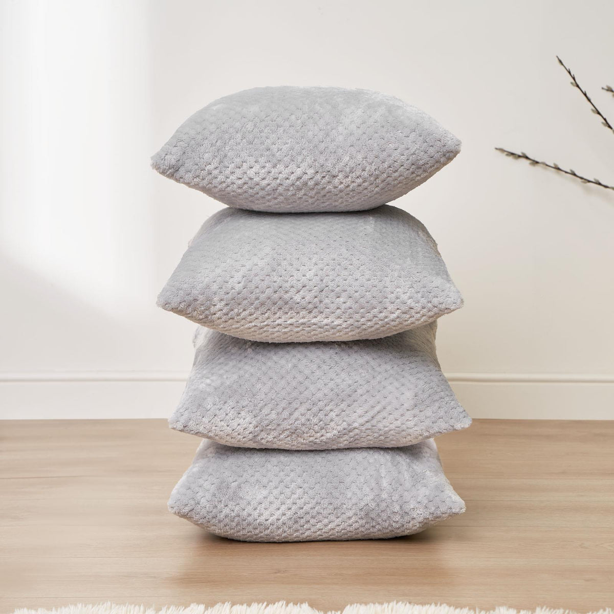 Brentfords Waffle Popcorn Fleece Set of 4 x Cushion Covers Pack Sofa - 18" x 18