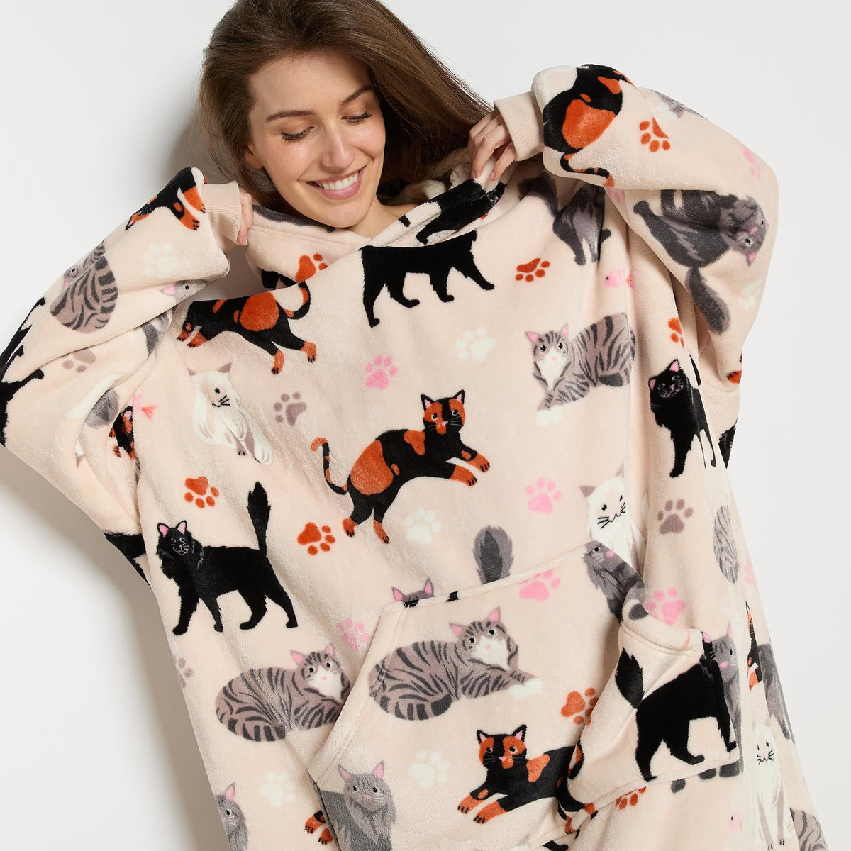 OHS Pet Print Loungewear Set Hoodie Blanket Sherpa Lined Fleece Winter Nightwear