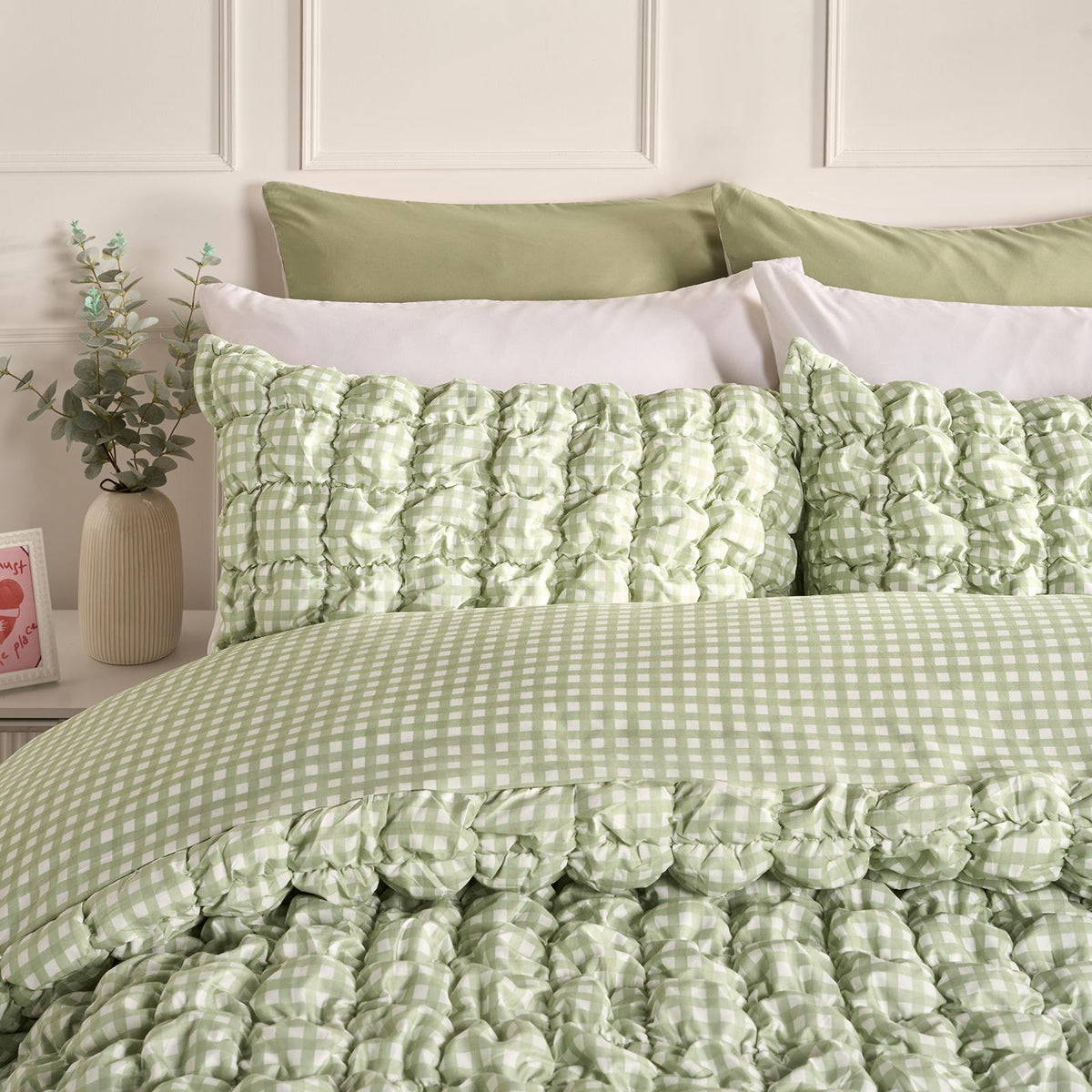 OHS Filled Quilted Seersucker Duvet Cover Bedding Set