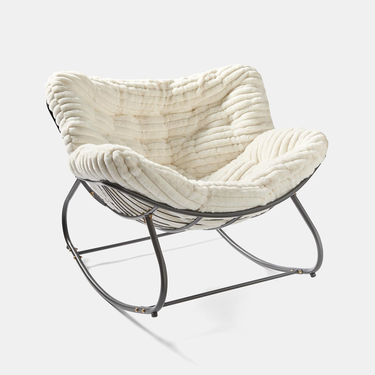 OHS Rocking Chair Ribbed or Smooth Faux Fur Upholstered Metal Frame Cushioned
