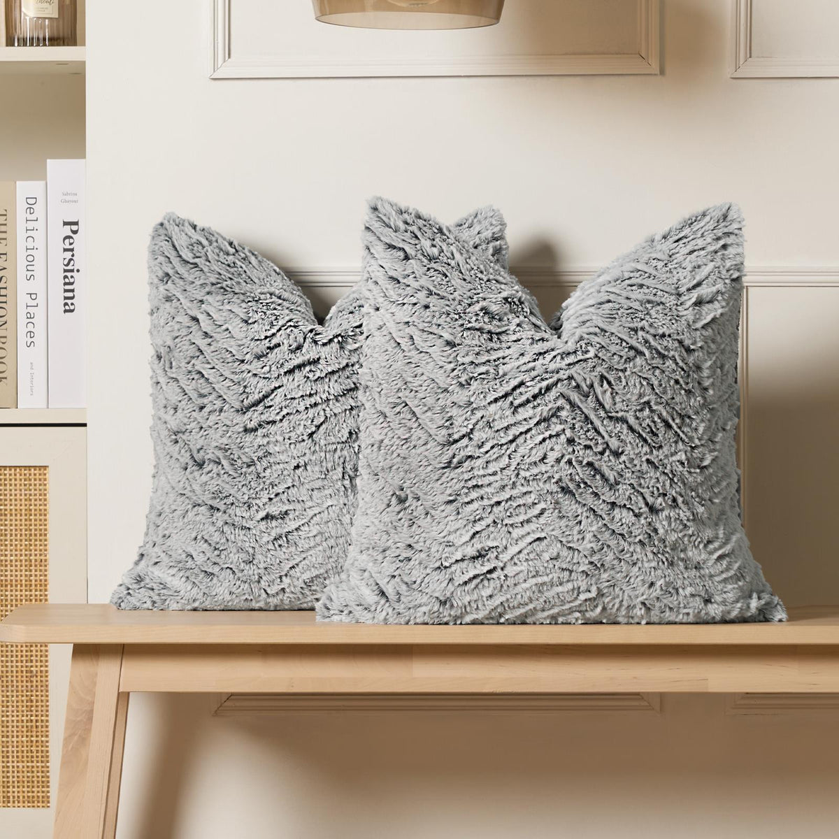 Cushion Covers Faux Fur Fleece Pack of 2/4 Filled Case Pad Two Tone Home Decor