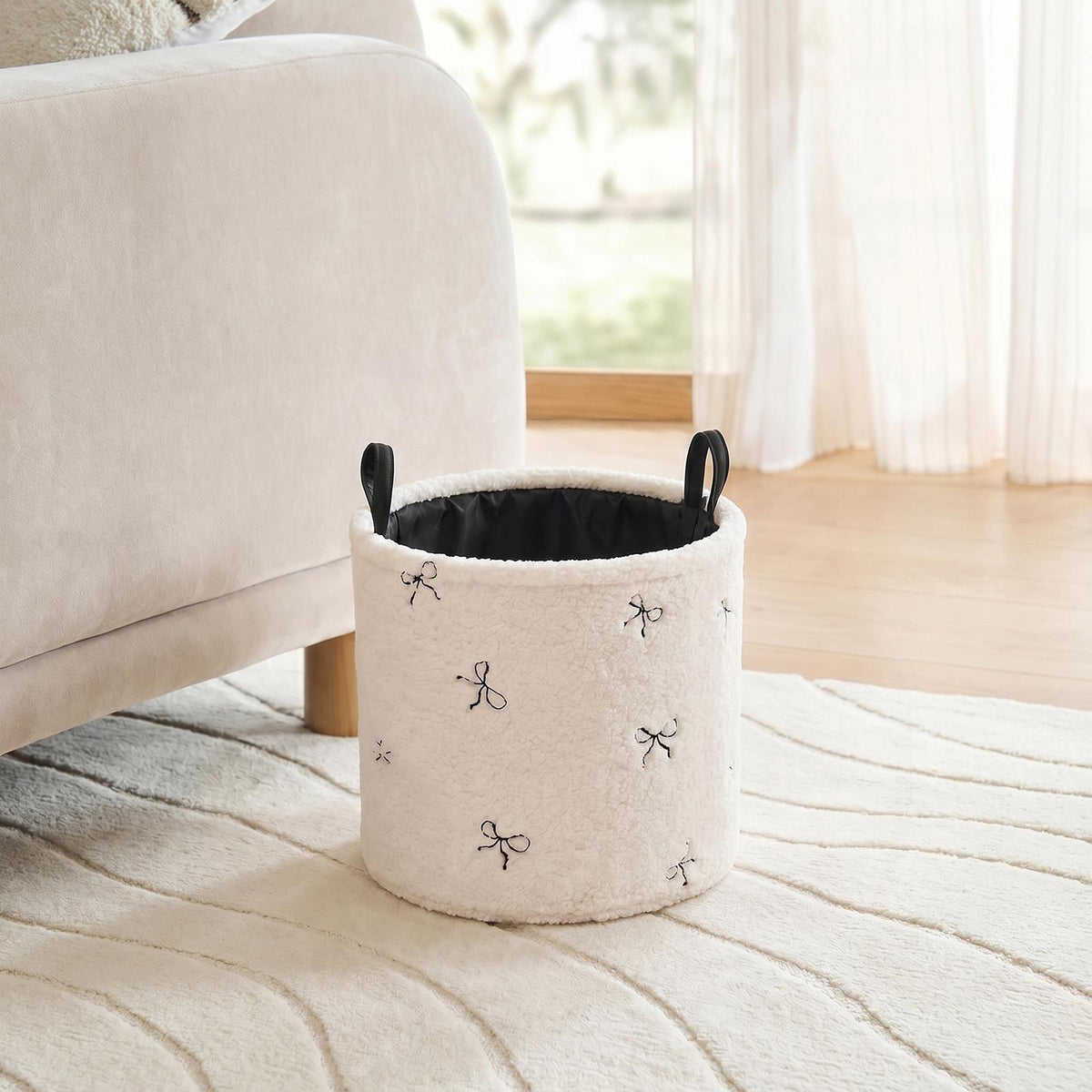 OHS Storage Basket Handles Boucle Fleece Laundry Clothes Organiser