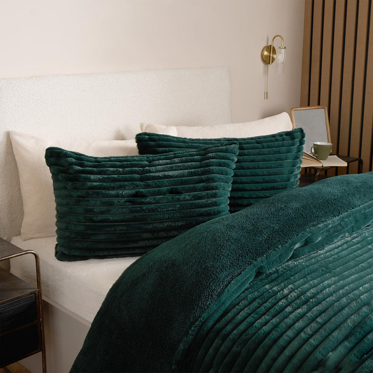 OHS Ribbed Fleece Bedding Set Soft Faux Fur Thermal Duvet Cover with Pillowcase