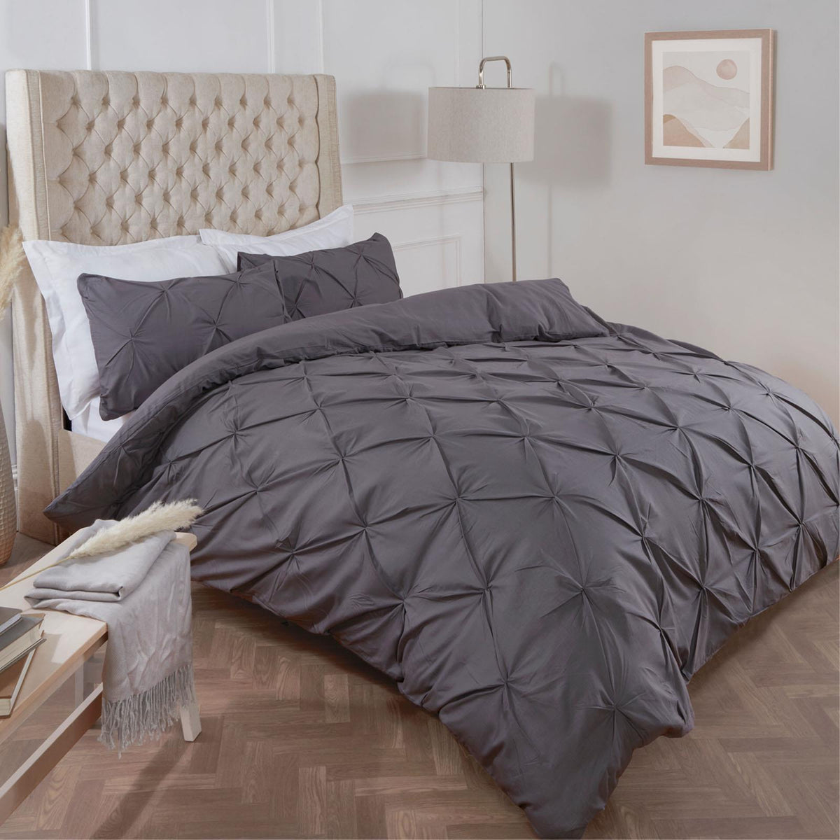 Pintuck Duvet Cover Pillowcase Pleated Polycotton Bedding Set Single Double King