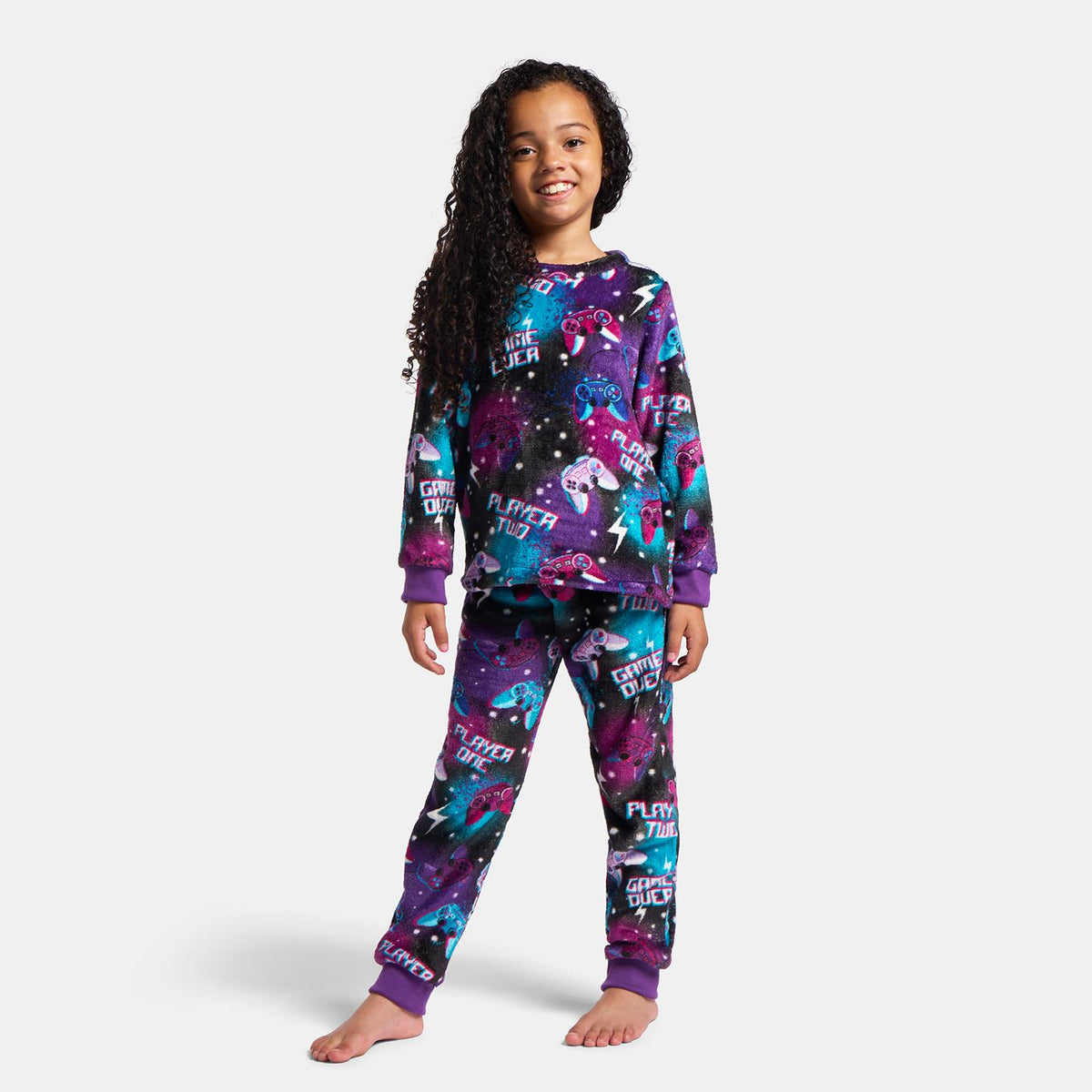 OHS Print Pyjama Set Pull Over Soft Fleece Kids Winter Loungewear Nightwear