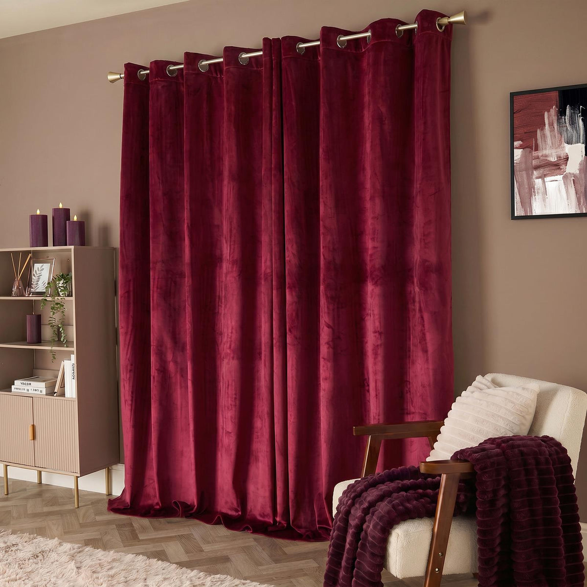 Thermal Matte Velvet Eyelet Curtains 2 Pair Of Ready Made Thick Fabric Ring Top