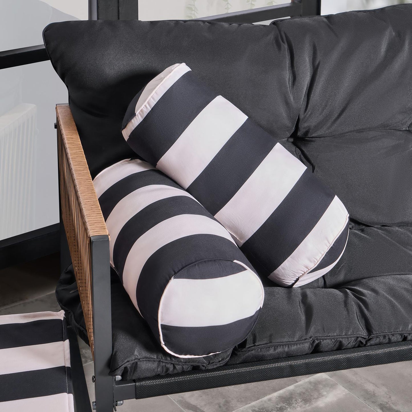 OHS Stripe Garden Bolster Cushion Outdoor Filled Pillow Back Neck Support