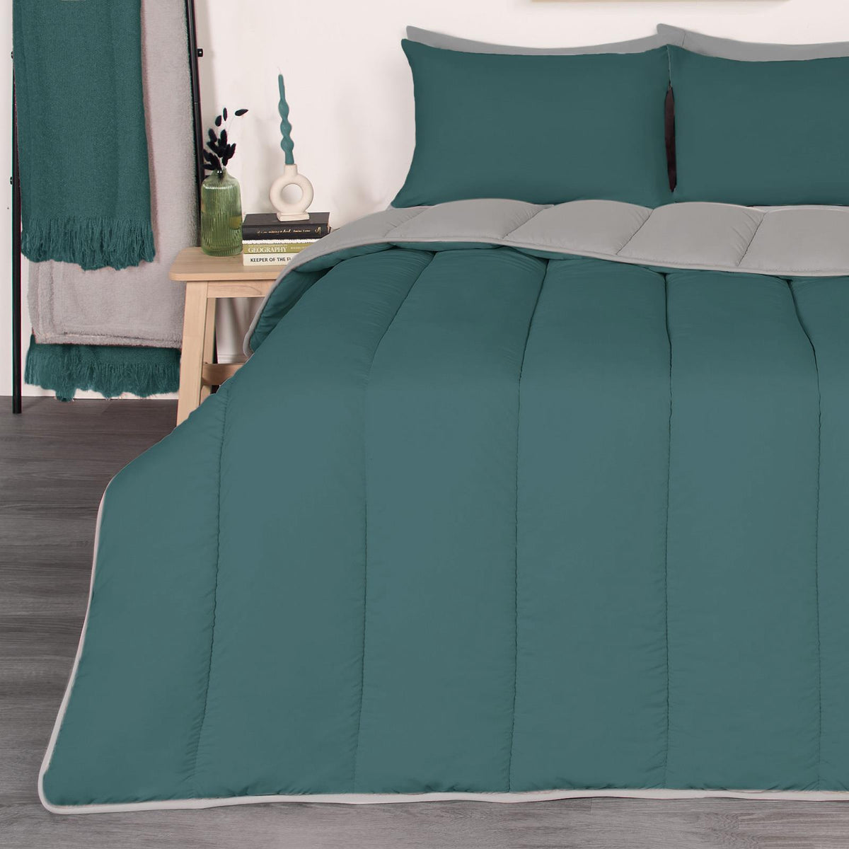 OHS Coverless Duvet & Pillowcase 10.5 Tog Bedding Set Easy Care Reversible