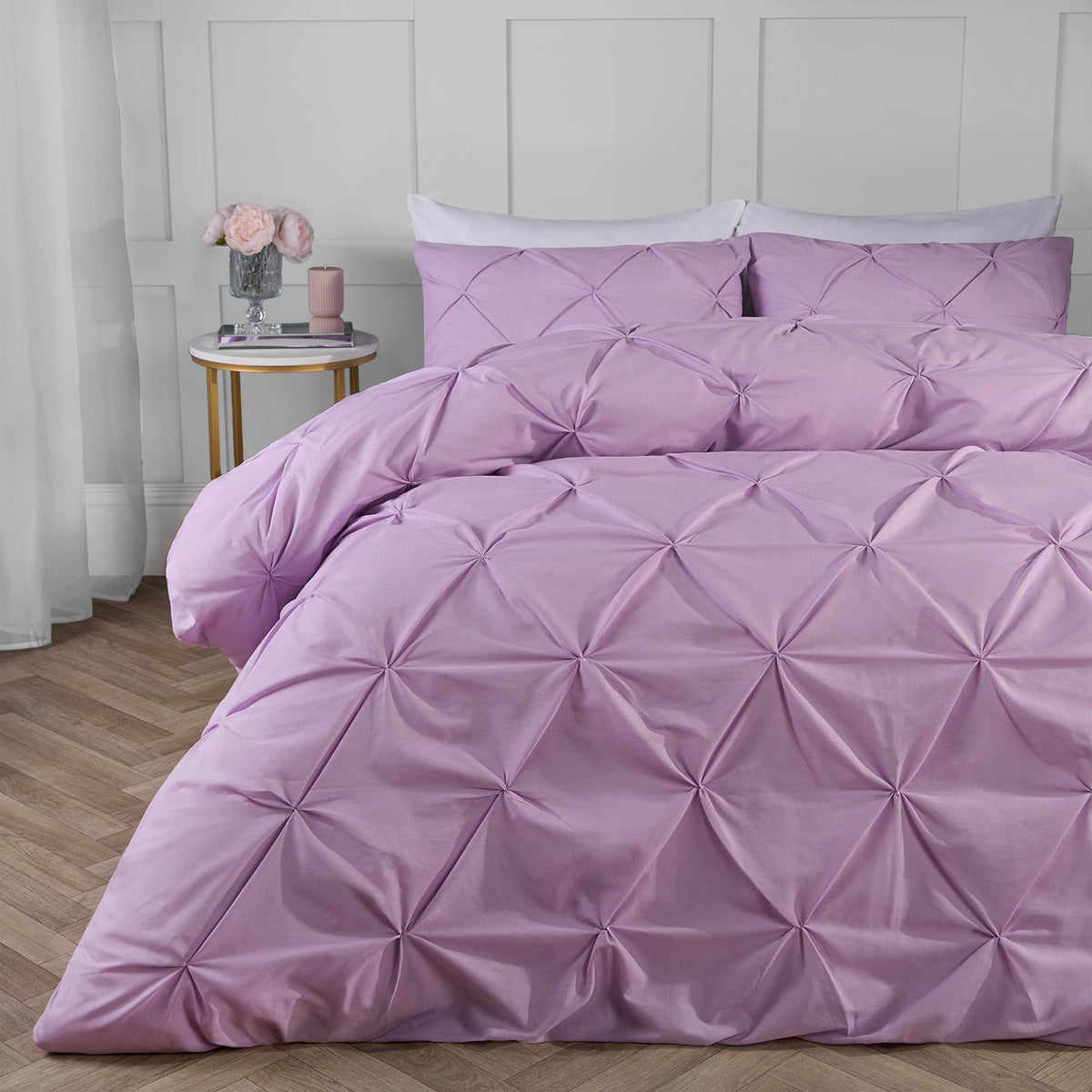 Pintuck Duvet Cover Pillowcase Pleated Polycotton Bedding Set Single Double King