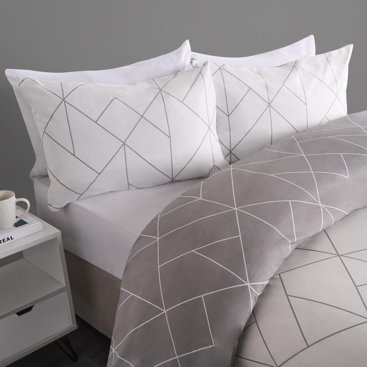 OHS Geometric Reversible Bedding Set Soft Quilt Duvet Cover with Pillowcase