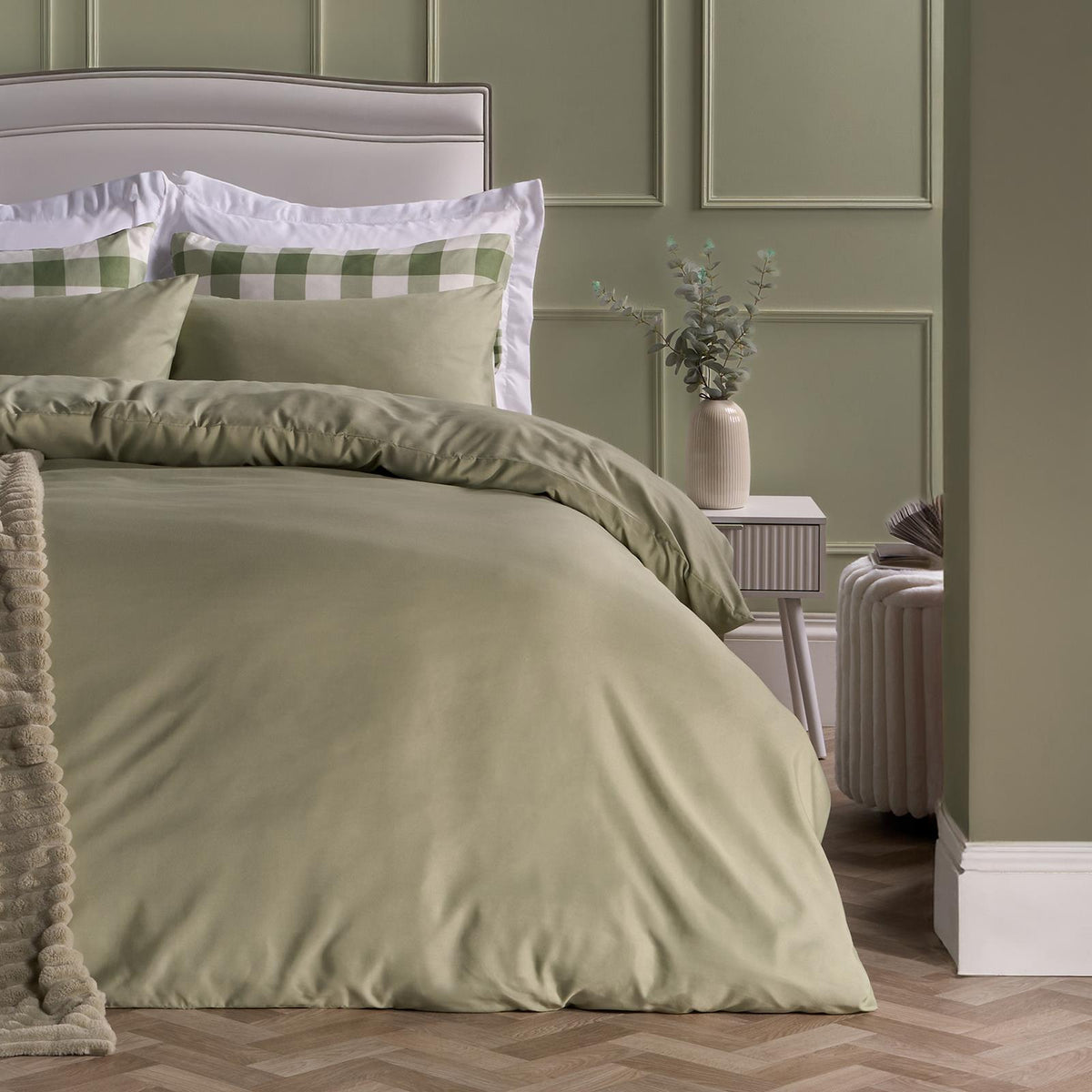 OHS Plain Duvet Cover & Pillowcase Reversible Bedding Set OR Fitted Sheet