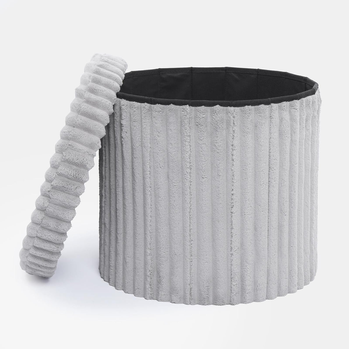 OHS Storage Box Lid Ottoman Folding Ribbed Fleece Footstool Tub Seat