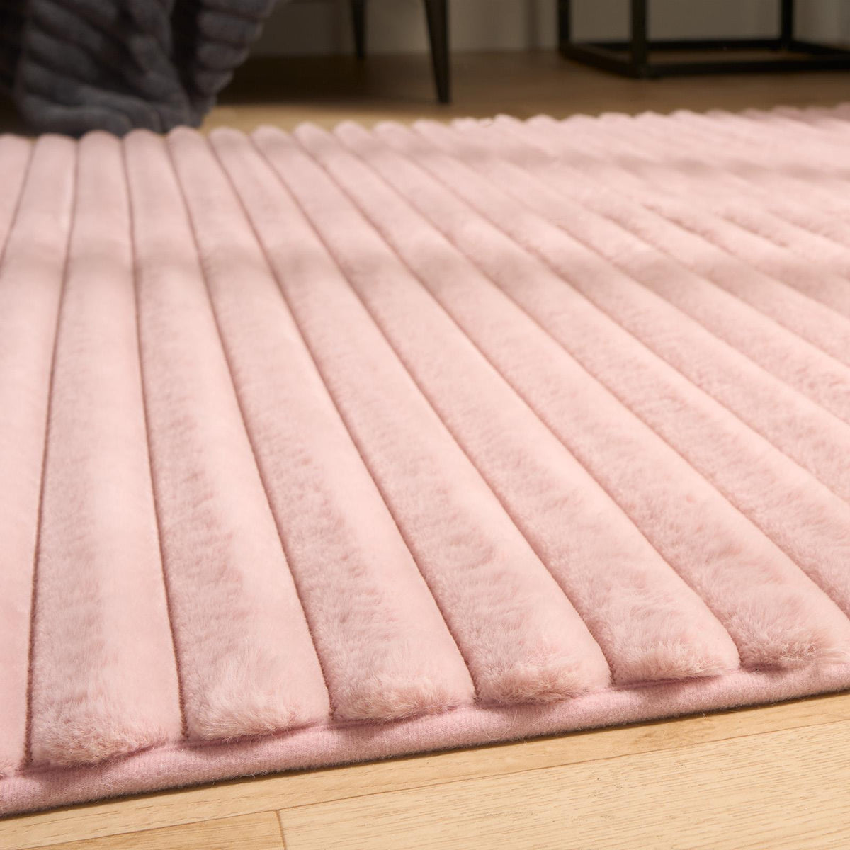 Faux Fur Rug Living Room Ribbed Large Mat Luxury Carpet Anti Slip Floor Runner