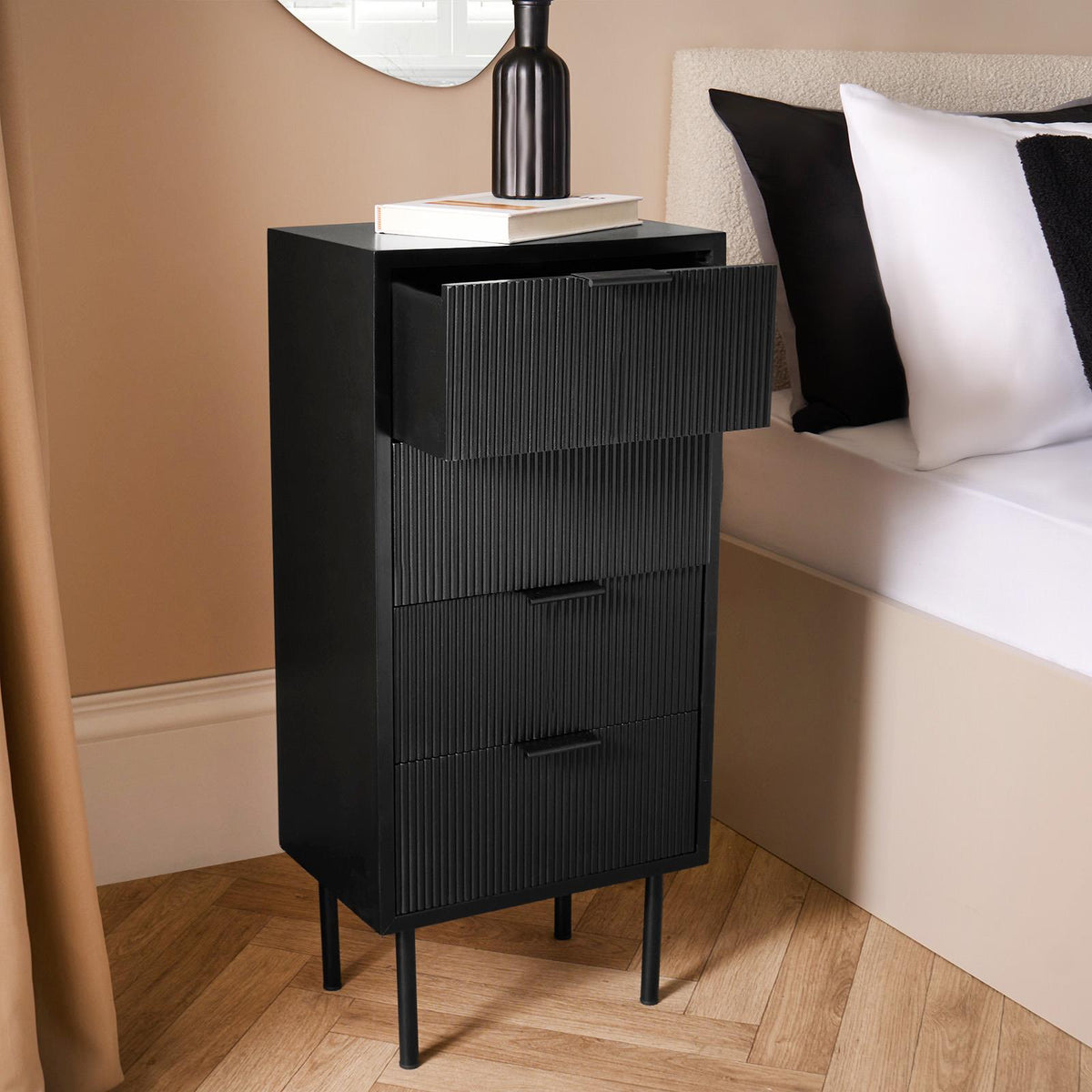 OHS Ribbed Drawer Unit Bedside Table 3/4/5/6 Draw Cabinet Nightstand Sideboard