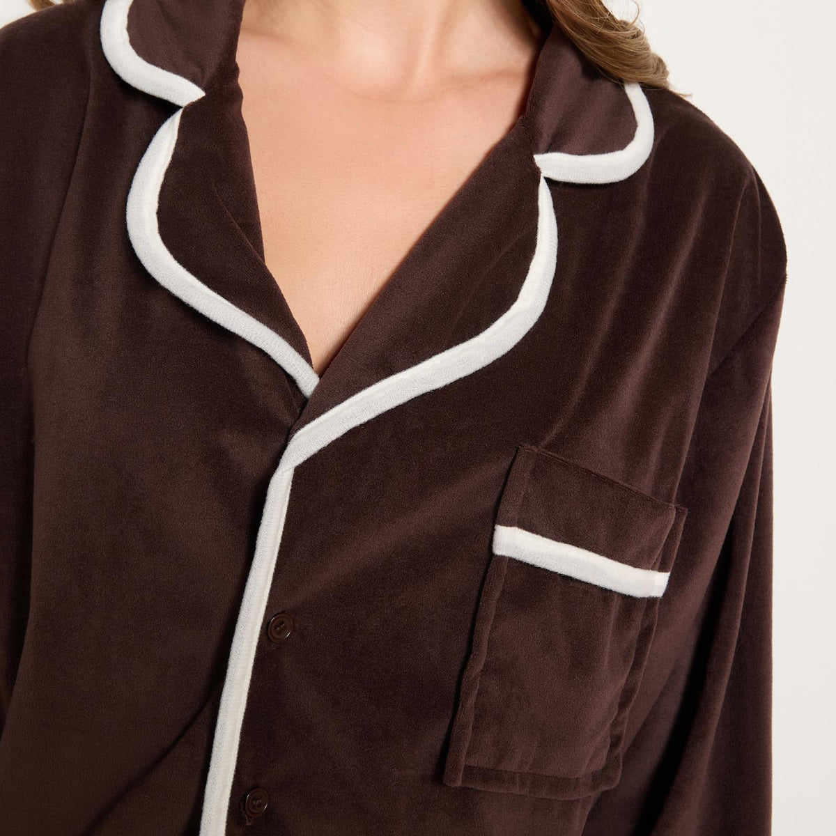 OHS Piped Edge Pyjama Set Button Through Fleece Womens Loungewear Nightwear Pjs