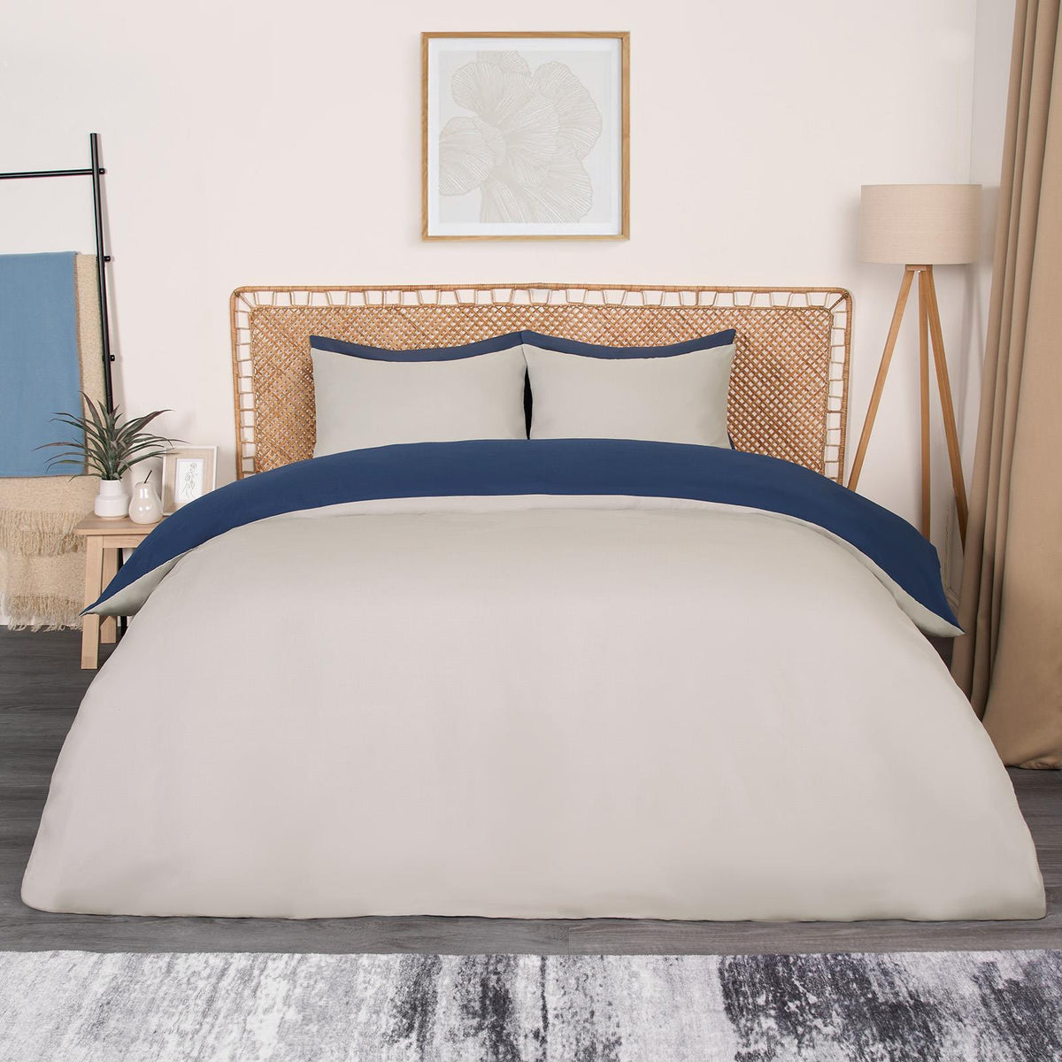 OHS Plain Duvet Cover & Pillowcase Reversible Bedding Set OR Fitted Sheet