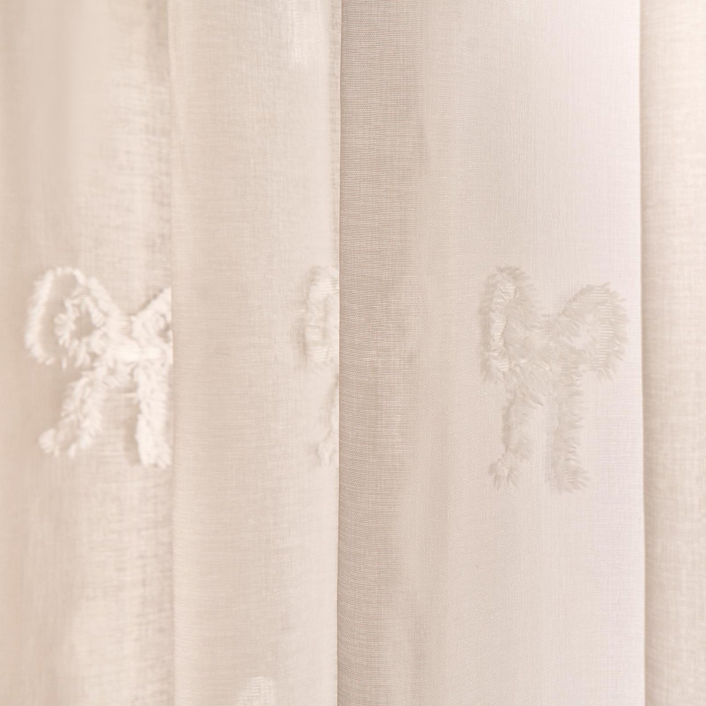 OHS Tufted Bows Voile Net Curtains Pair of 2 Window Panels Slot Top Set