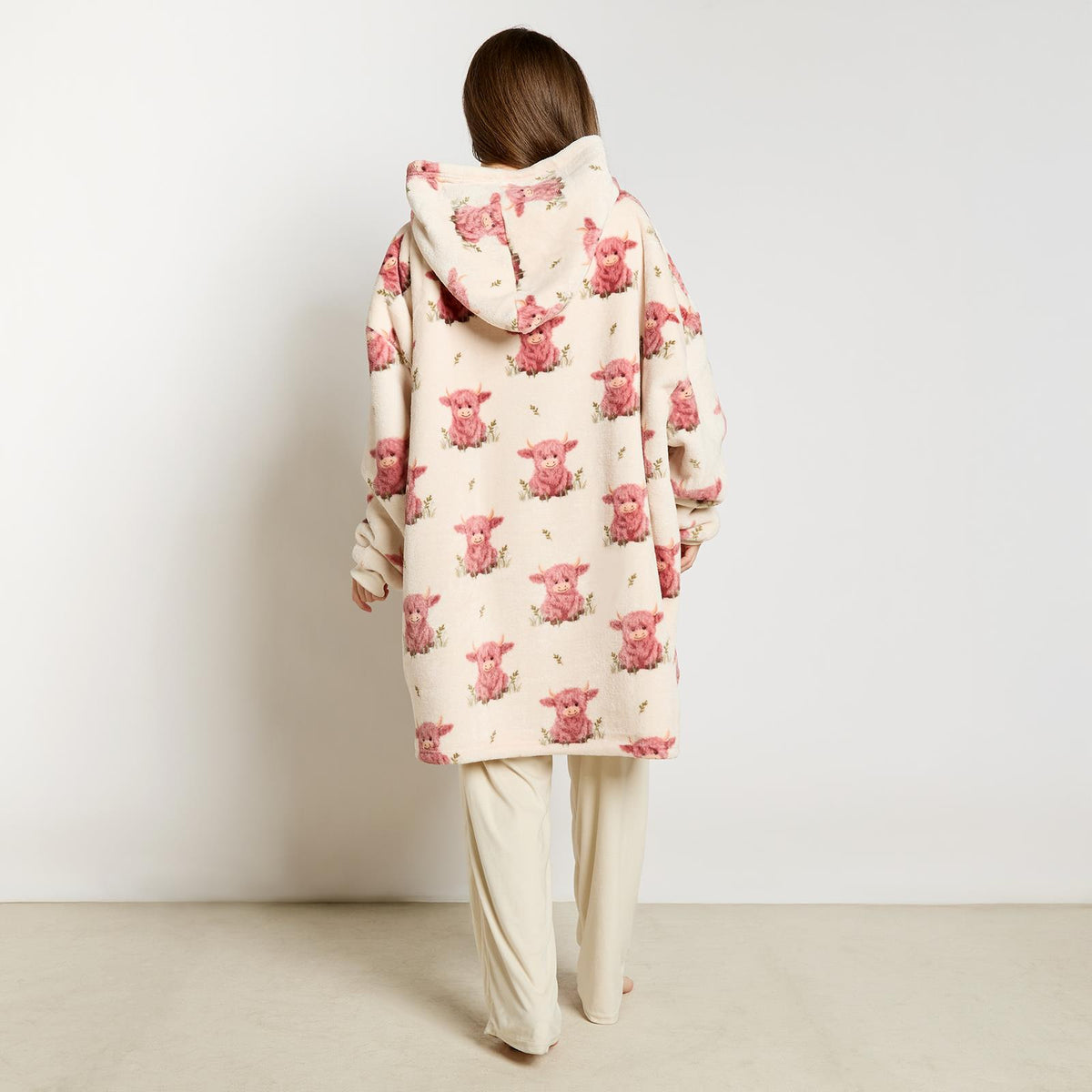 OHS Pet Print Loungewear Set Hoodie Blanket Sherpa Lined Fleece Winter Nightwear