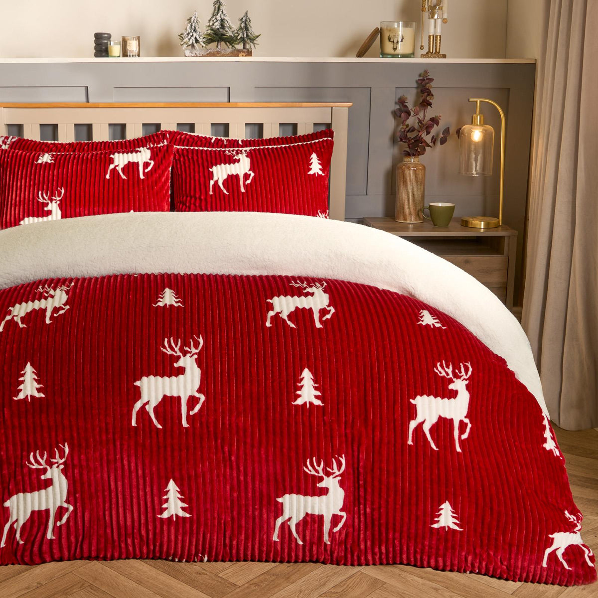 Stag Duvet Cover Pillowcase Bedding Set Soft Ribbed Fleece Quilt Double King Bed