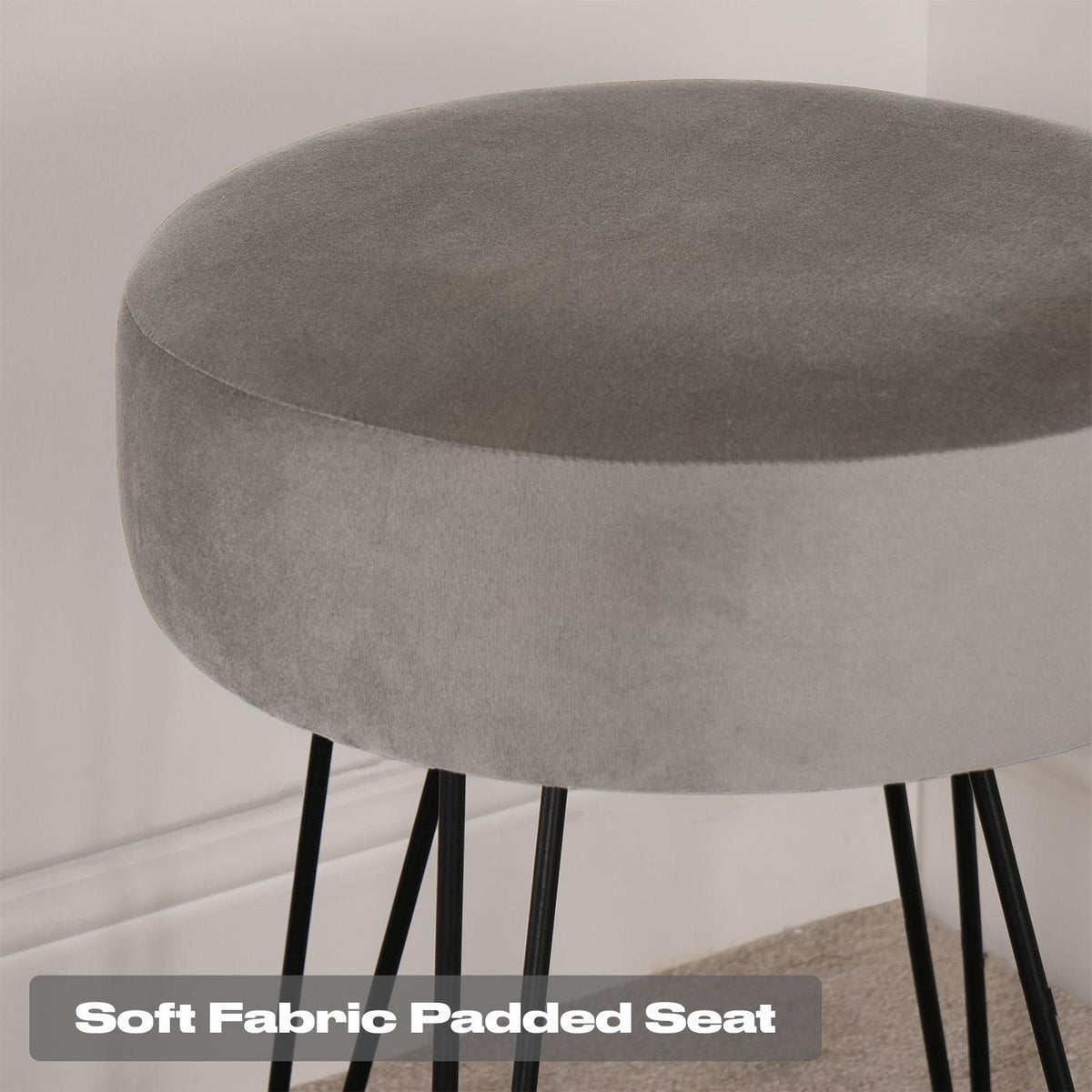 Dressing Table Stool Velvet Round Makeup Vanity Seat Chair Metal Legs Pouffe
