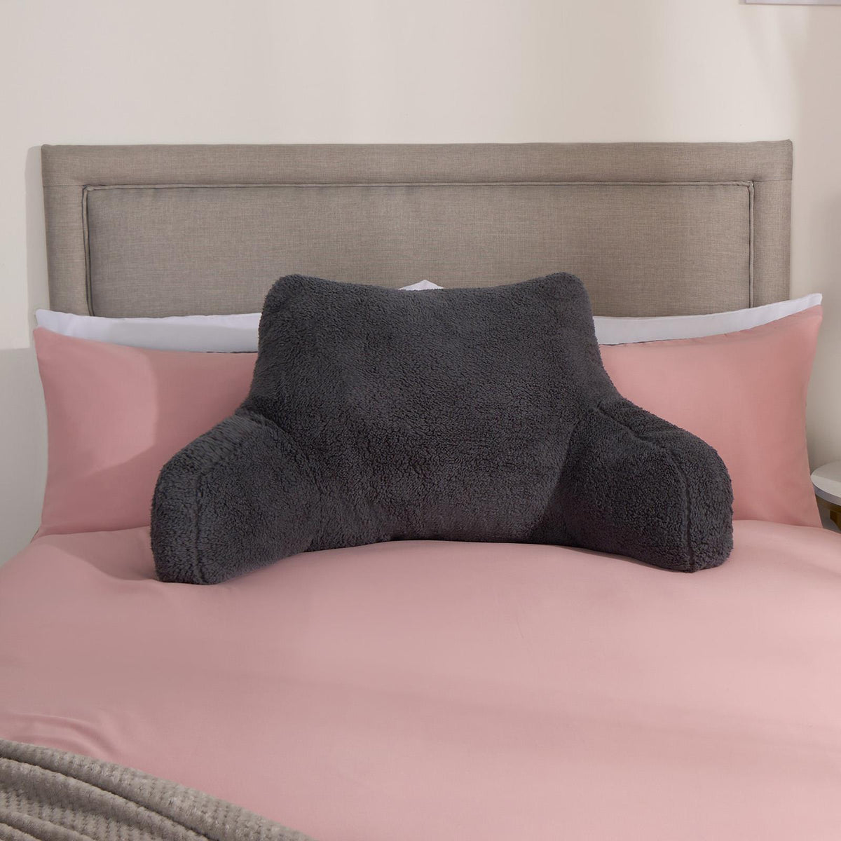 OHS Teddy Fleece Reading Pillow Cuddle Cushion with Arms Lumbar Bed Chair
