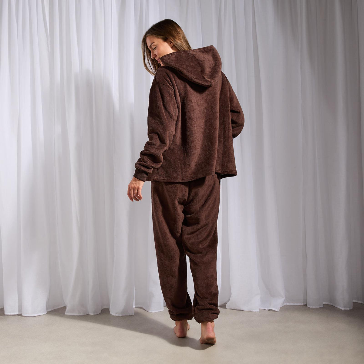 OHS Fleece Loungewear Set Coral Winter Sherpa Nightwear 2-Piece Hoodie Jogger