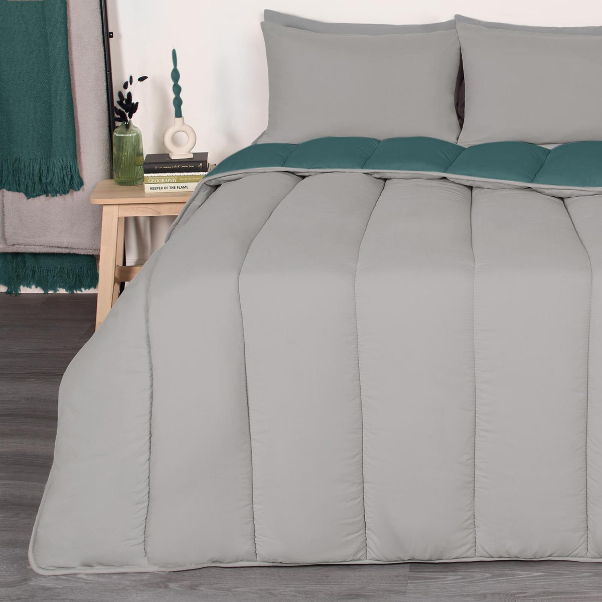 OHS Coverless Duvet & Pillowcase 10.5 Tog Bedding Set Easy Care Reversible