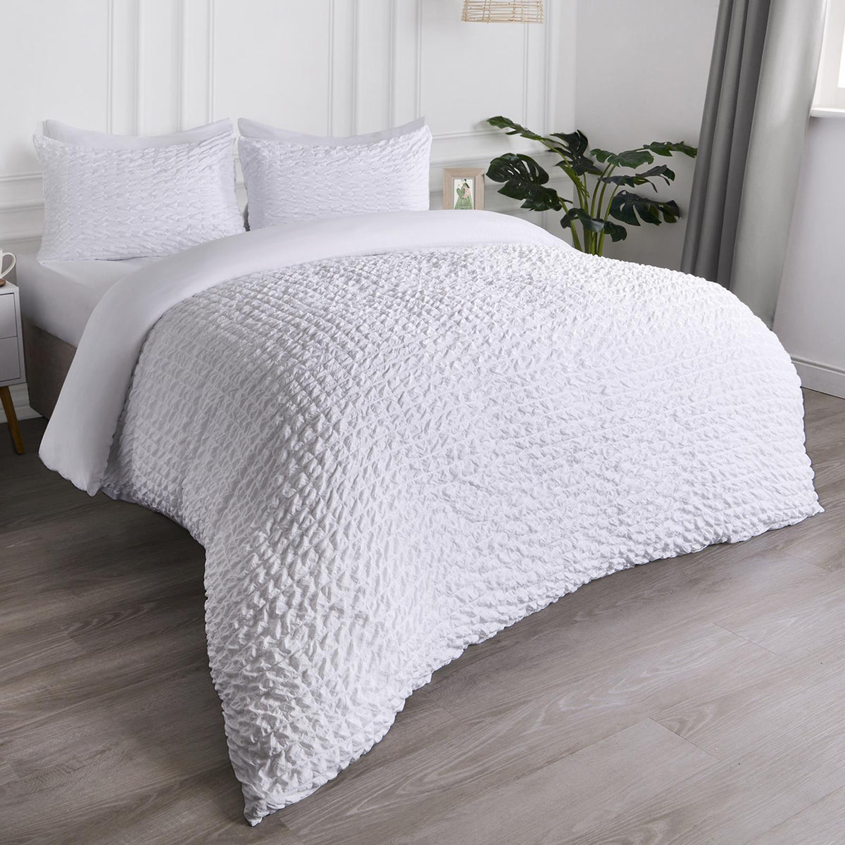 Luxury Seersucker Duvet Cover Set Geo Pillowcase Quilt Bedding Double King Size