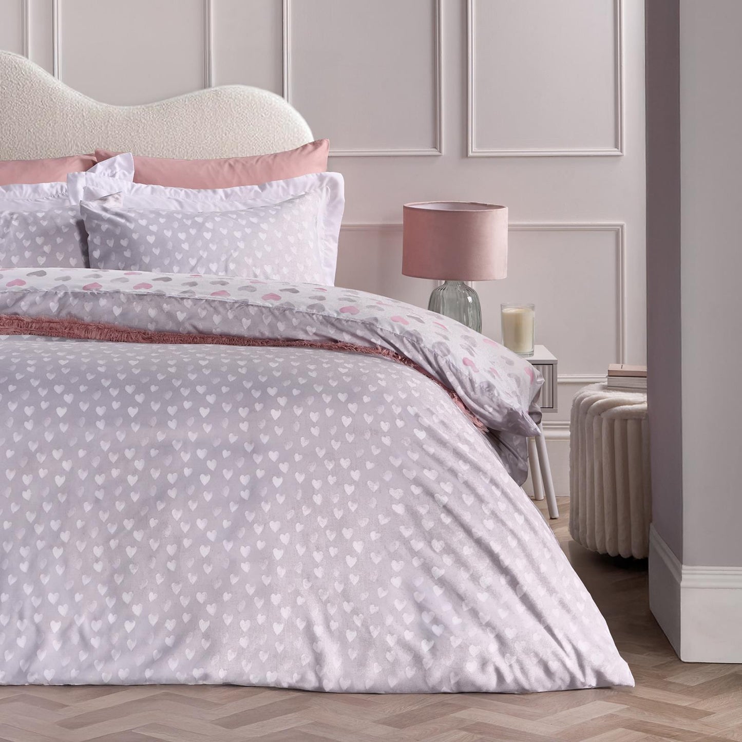 OHS Watercolour Bedding Set Hearts Microfibre Duvet Cover with Pillowcase