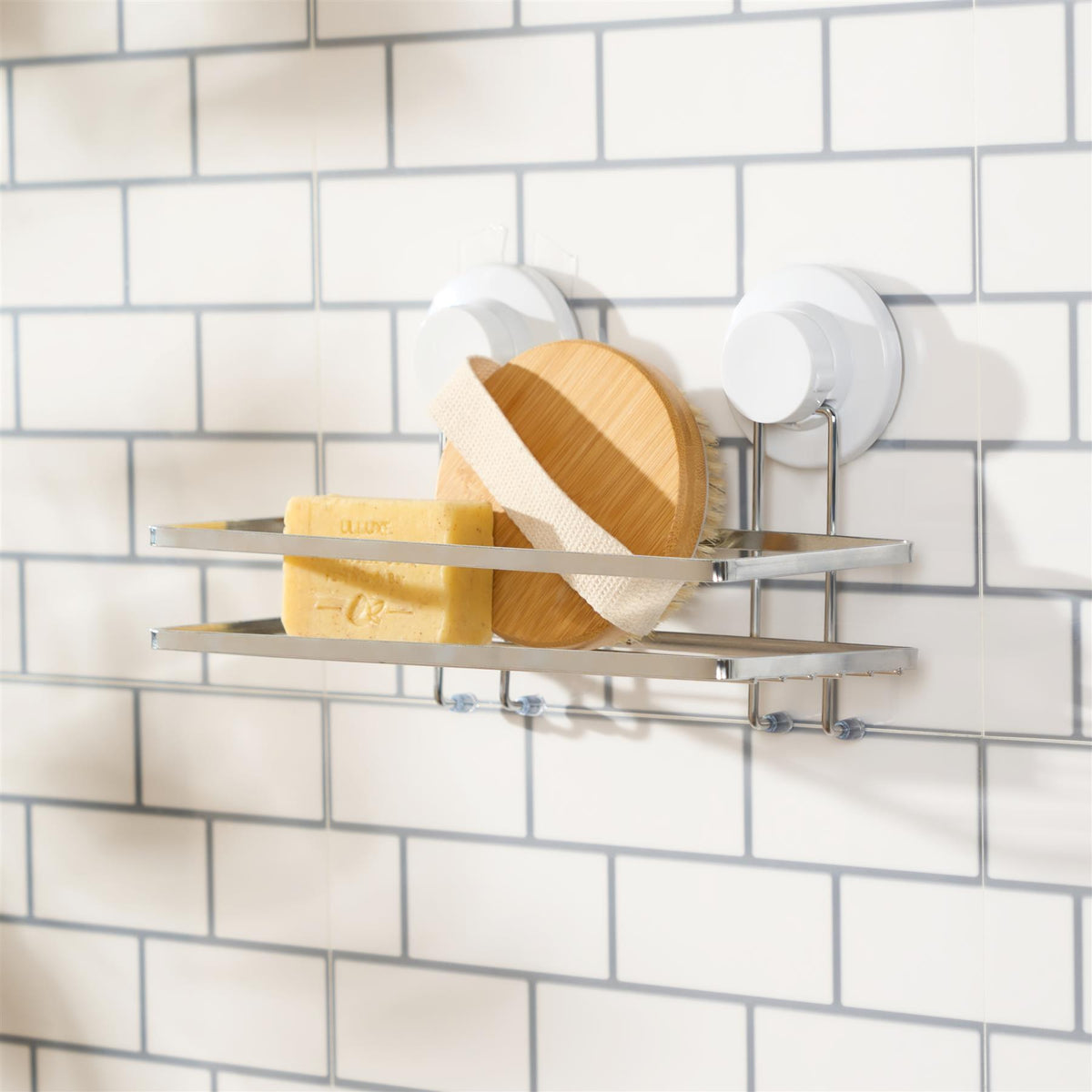 OHS Suction Shower Caddy Organiser Wall Mounted Bathroom Shelf Rust Resistant