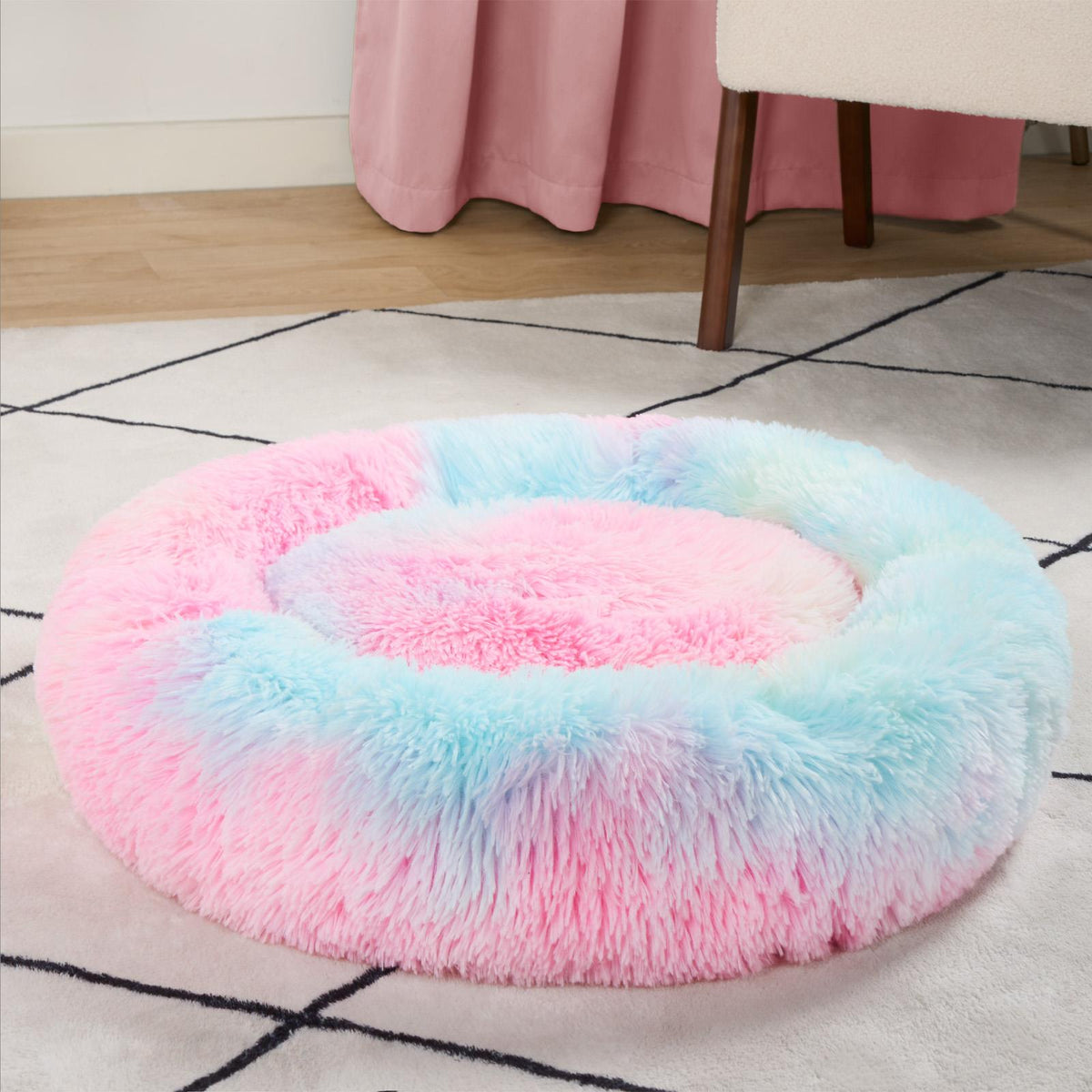OHS Pet Bed Calming Fluffy Plush Fleece Dog Anti Anxiety Round Donut Washable