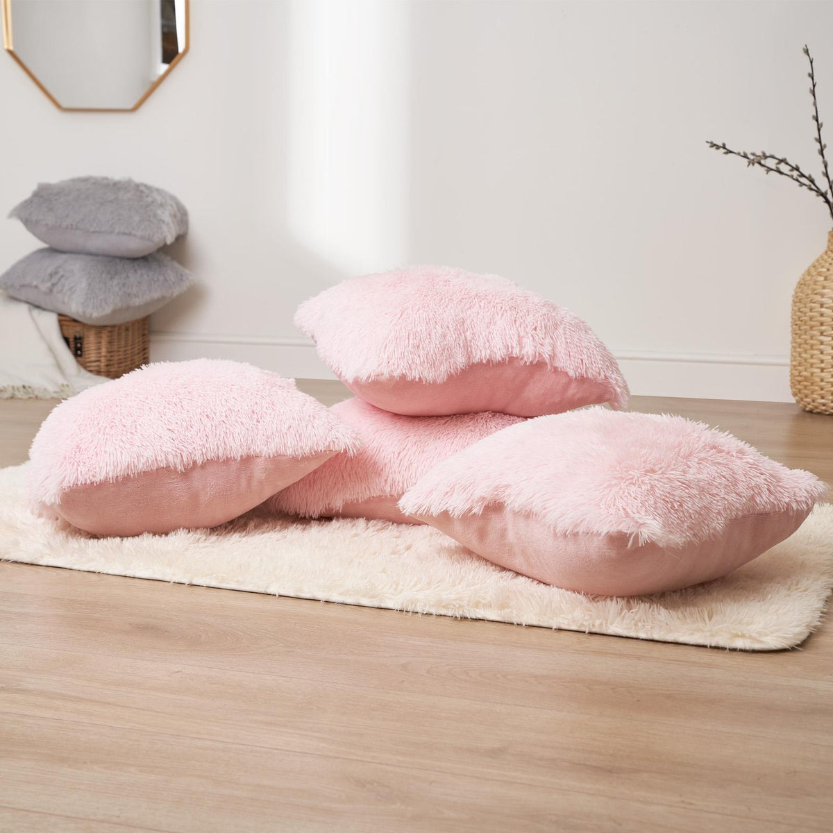 OHS Fluffy Cushion Covers 2 Pack Soft Fleece Square Pillowcases Home Decor