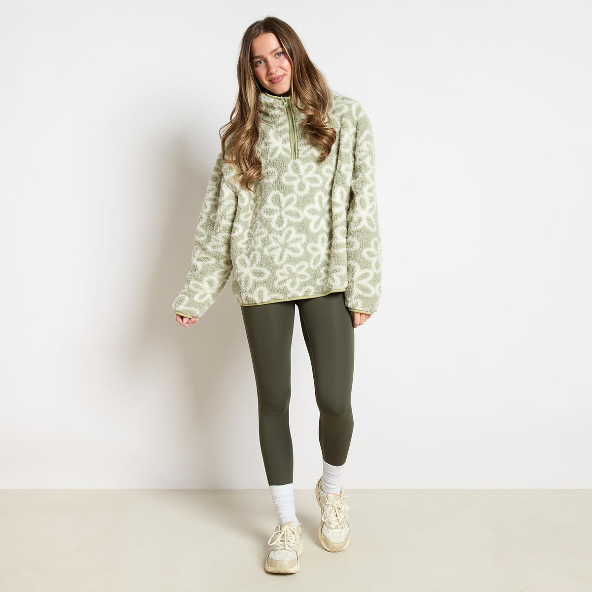 OHS Print Teddy Fleece Half Zip Jumper Womens Pullover Sweatshirt Long Sleeve