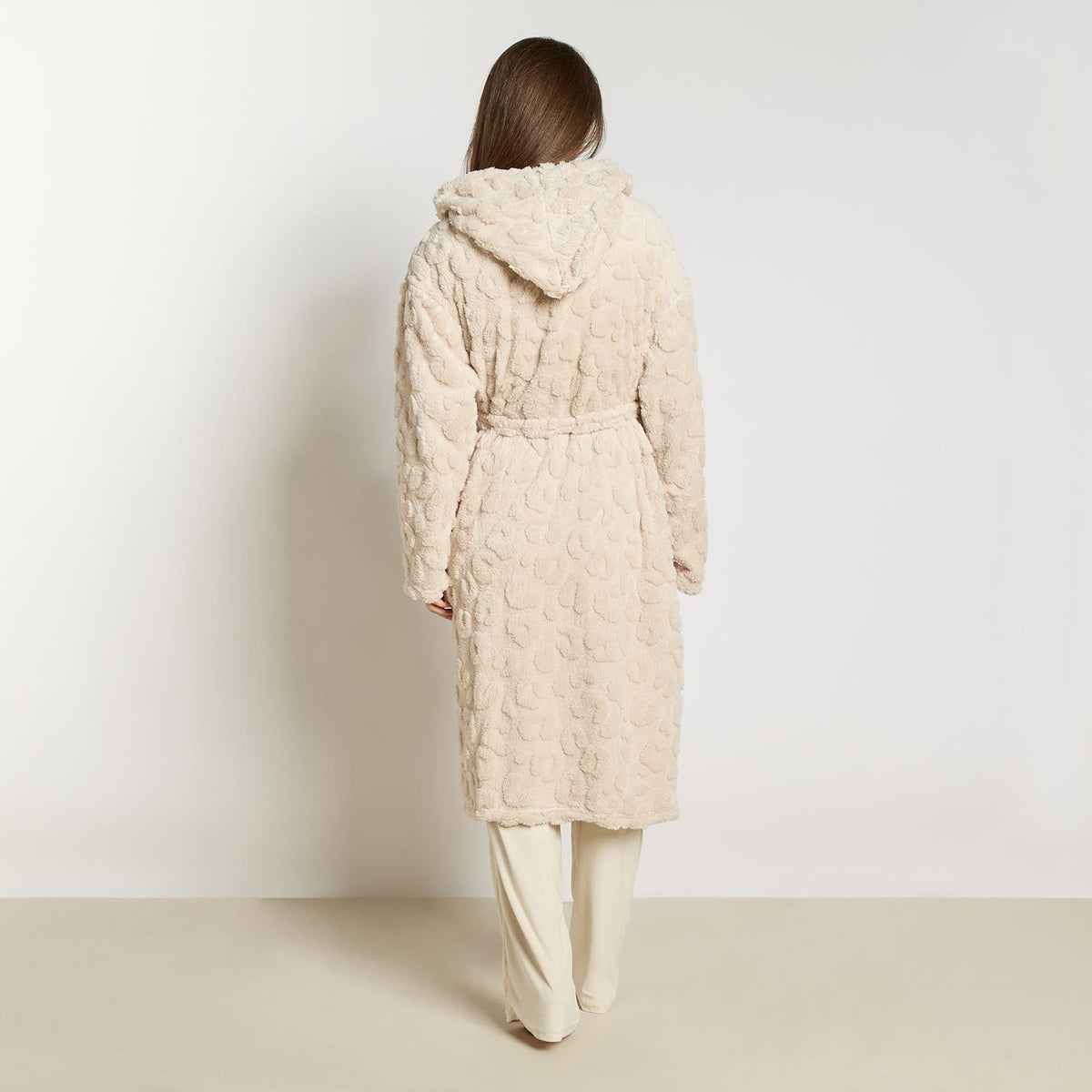 OHS Tufted Dressing Gown Soft Fleece Robe Thermal Bathrobe Hooded Loungewear